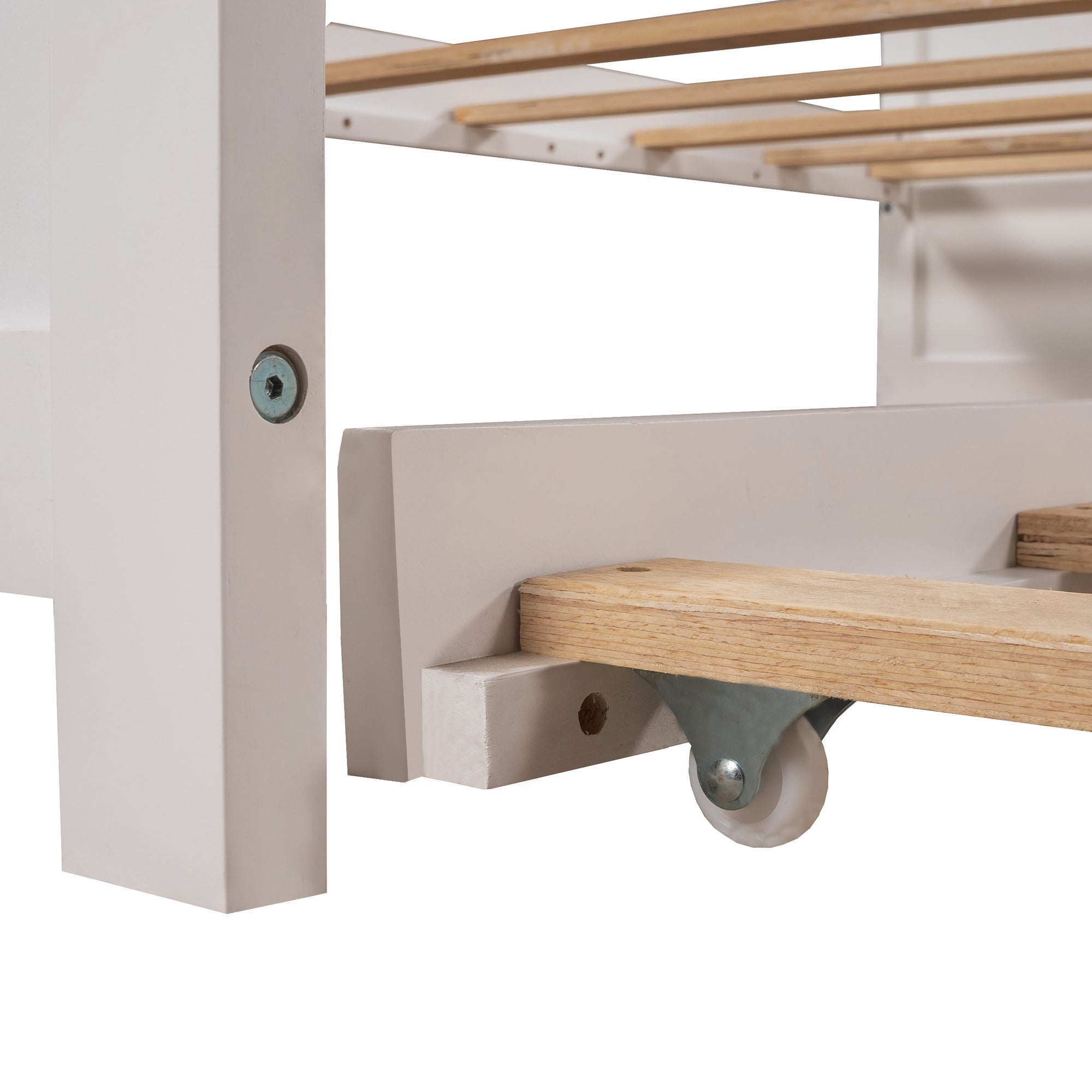 Twin Wood Frame Platform Bed with Trundle and Drawers Linked with Built-in Flip Square Table