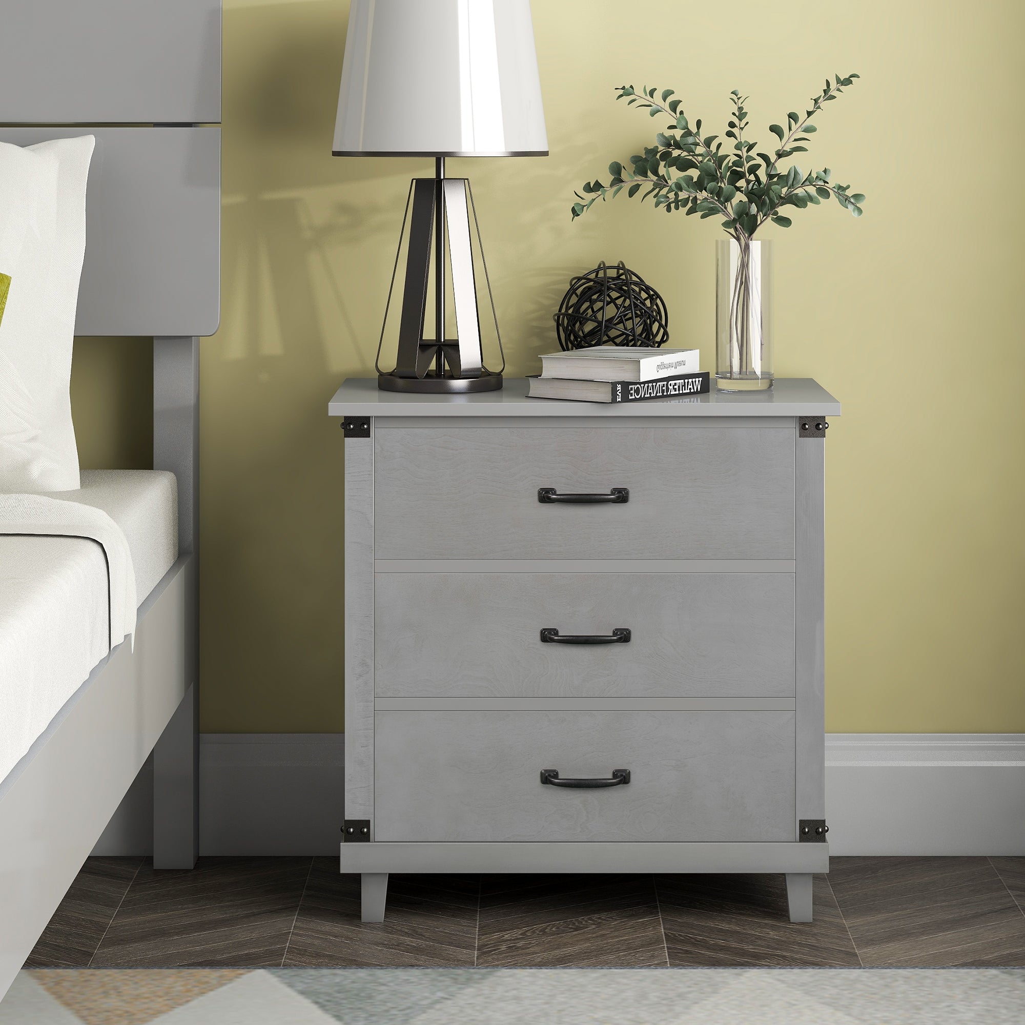 Wood 3-Drawer Nightstand