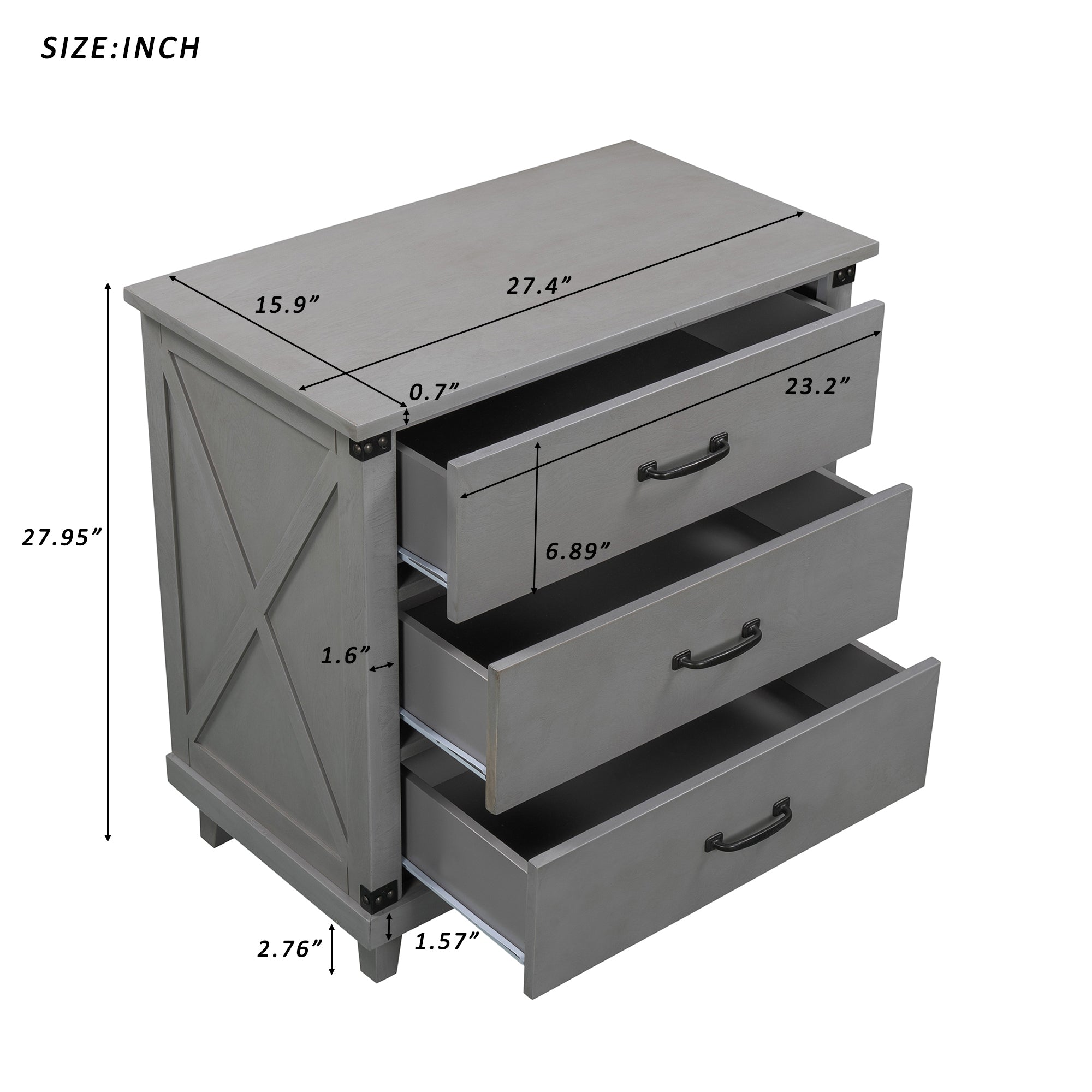 Wood 3-Drawer Nightstand