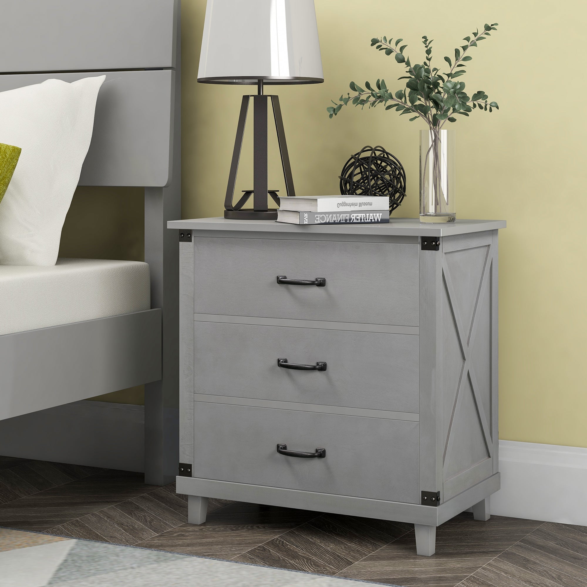 Wood 3-Drawer Nightstand