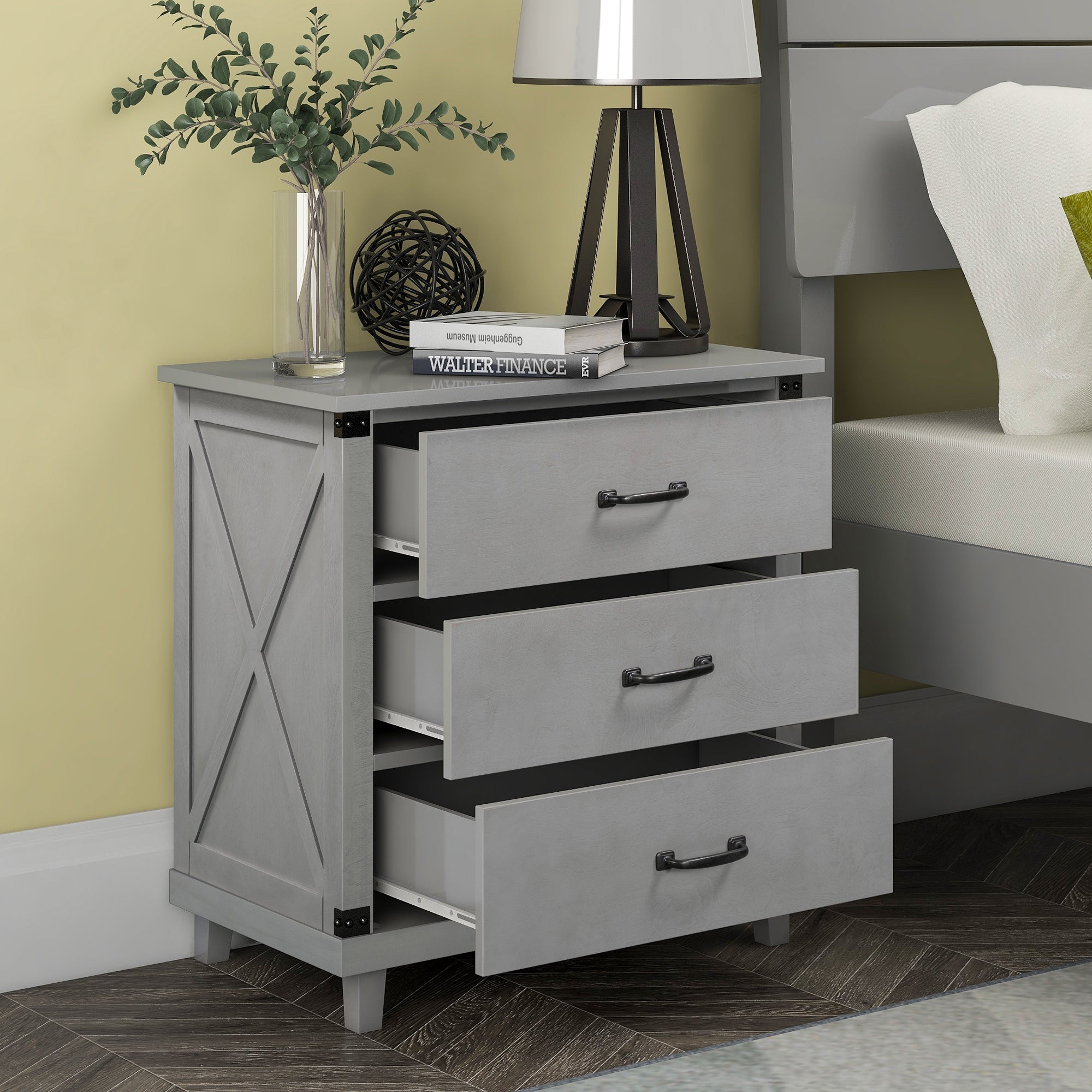 Wood 3-Drawer Nightstand