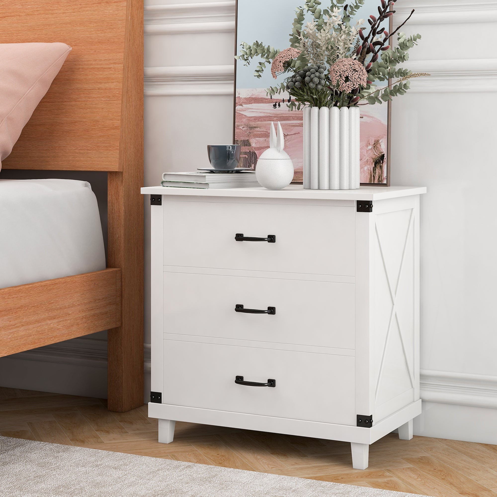 Wood 3-Drawer Nightstand