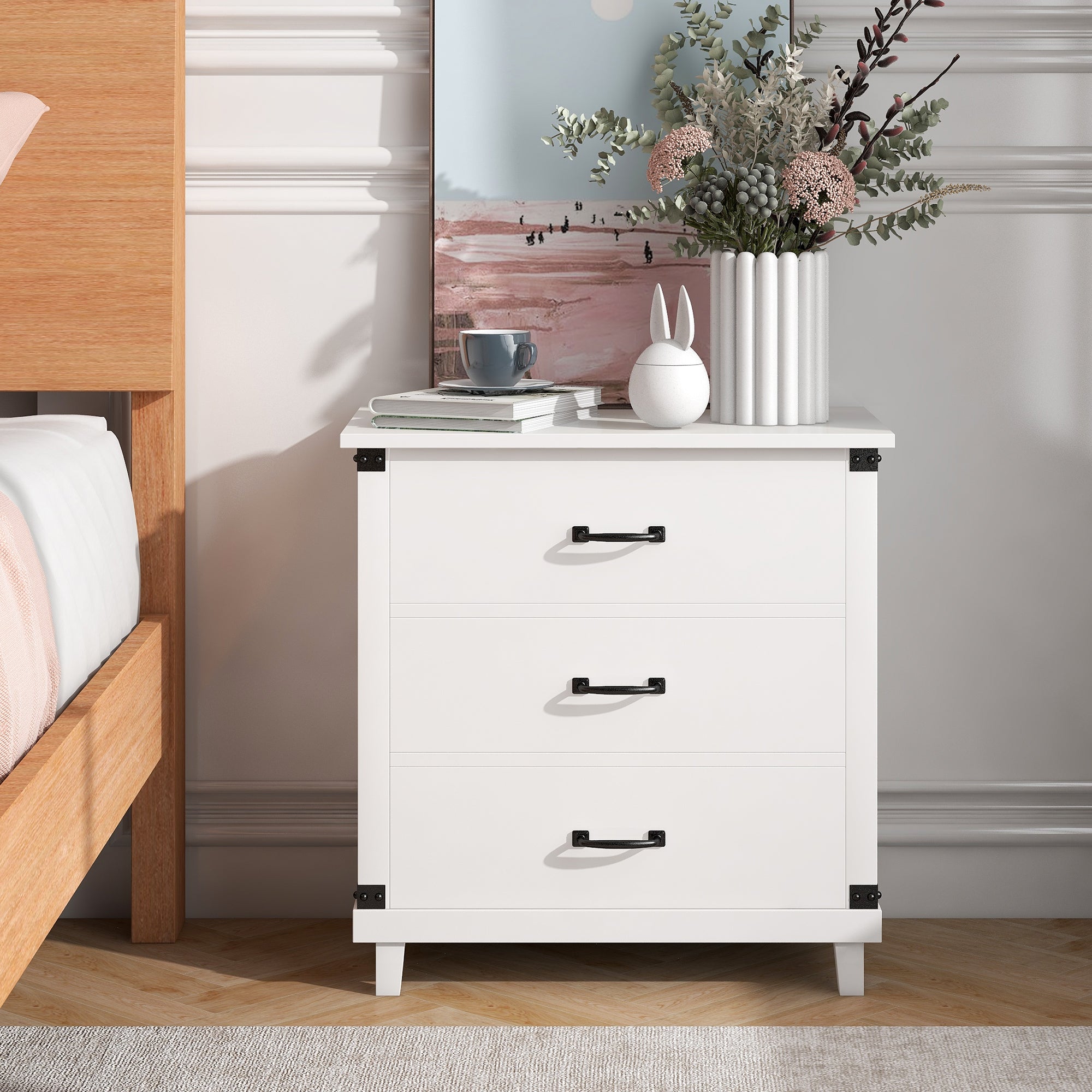 Wood 3-Drawer Nightstand