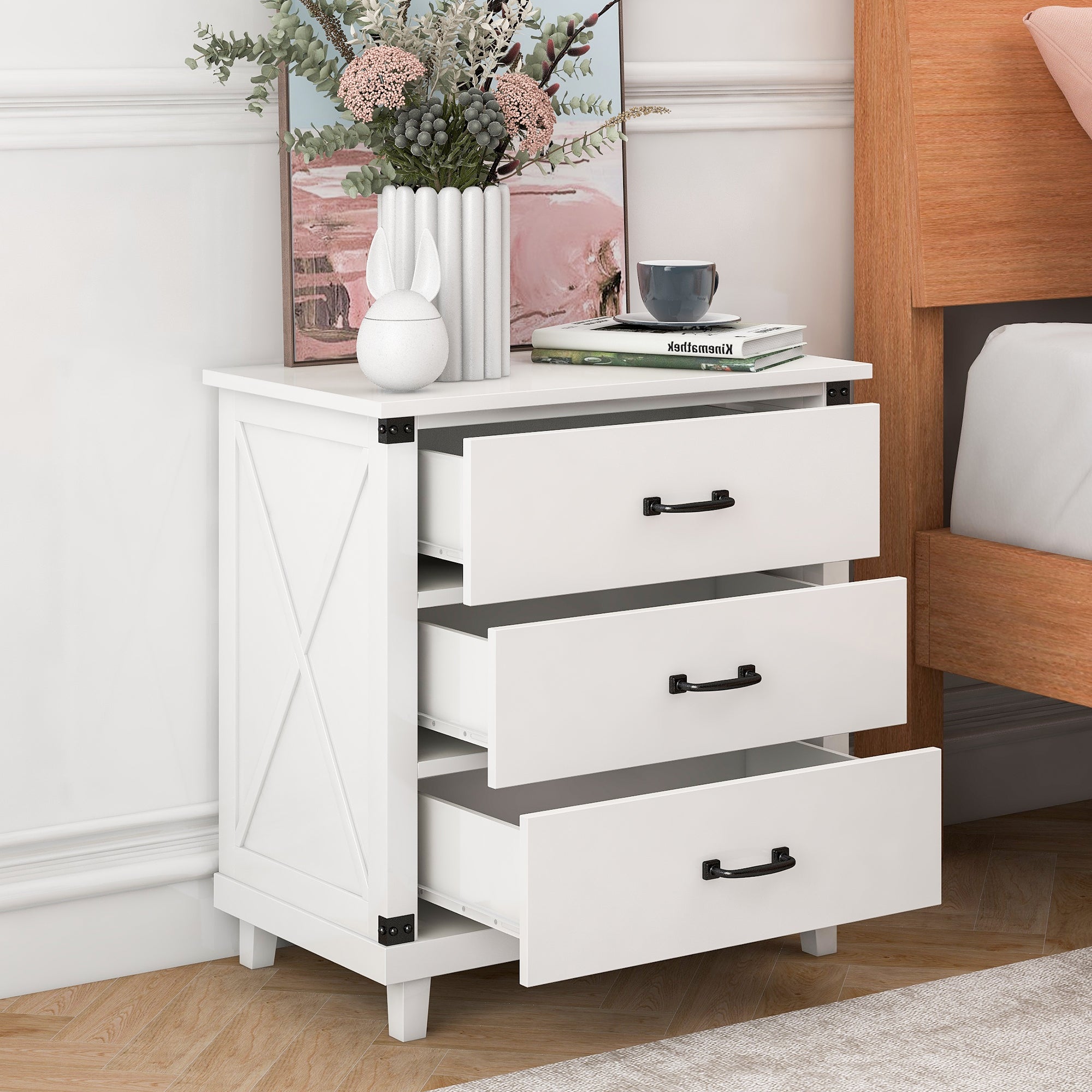 Wood 3-Drawer Nightstand