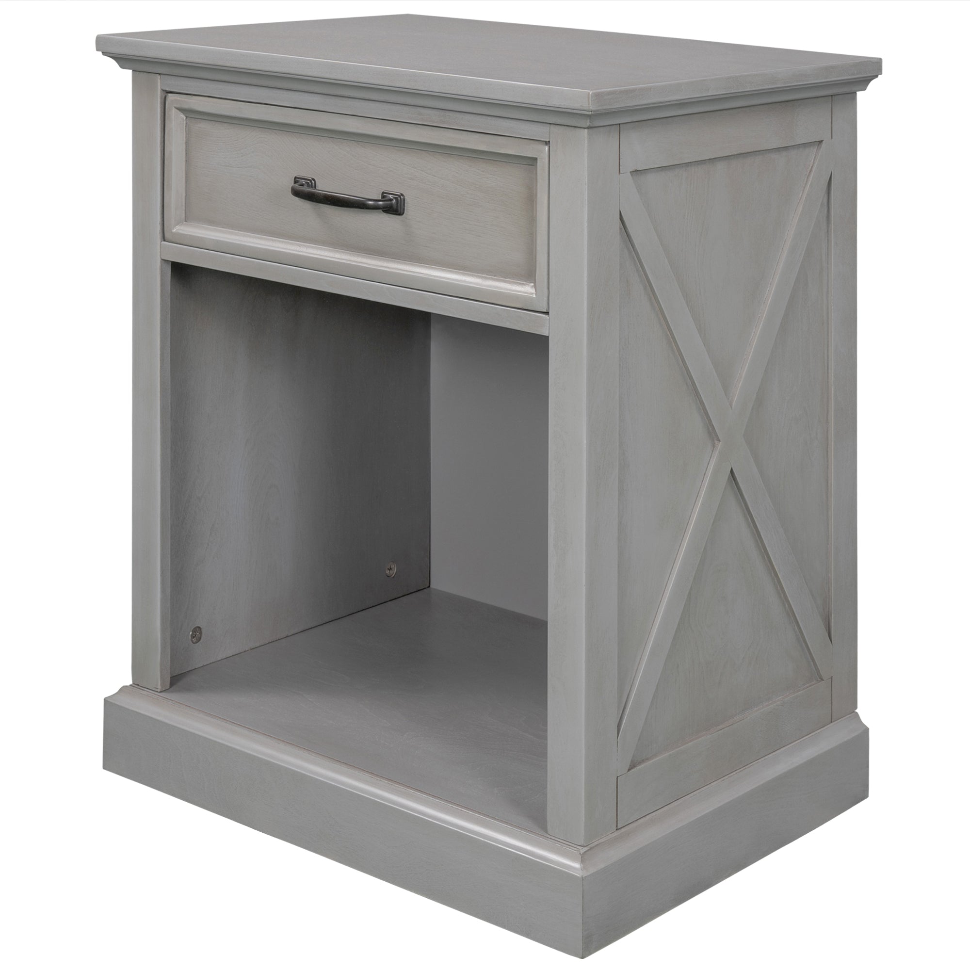 Wood 1-Drawer Nightstand with Exterior Shelves