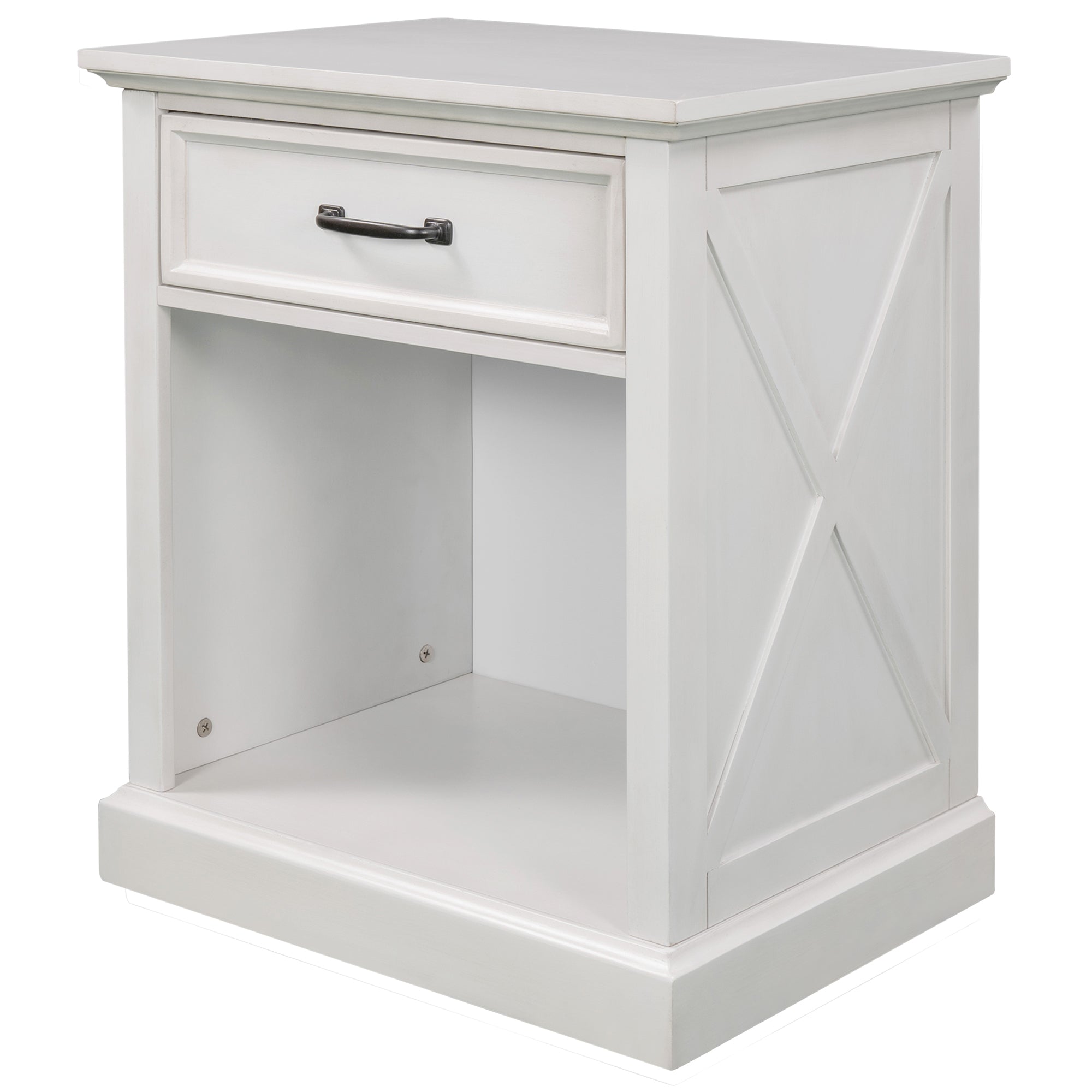 Wood 1-Drawer Nightstand with Exterior Shelves