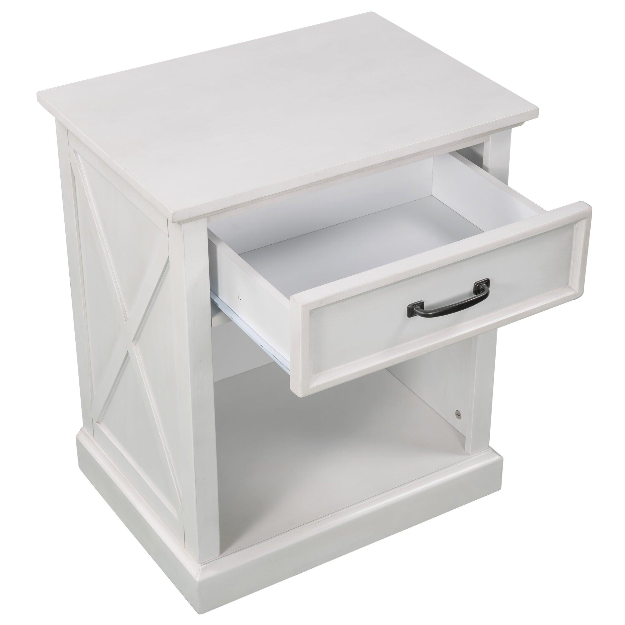 Wood 1-Drawer Nightstand with Exterior Shelves