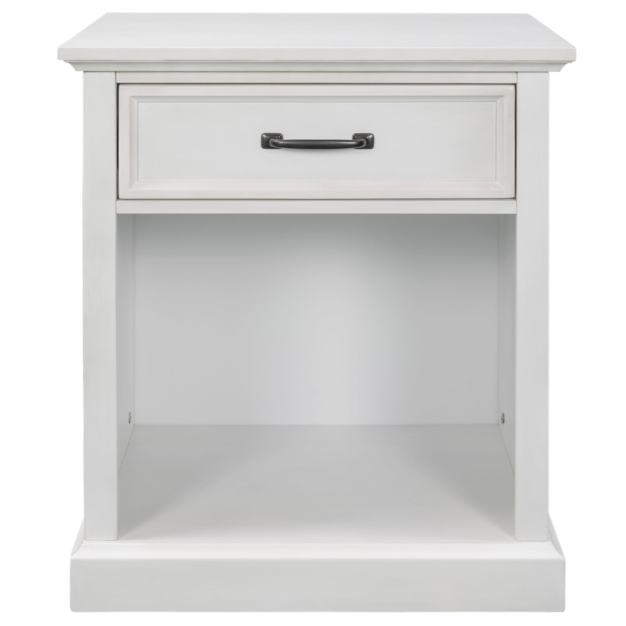 Wood 1-Drawer Nightstand with Exterior Shelves