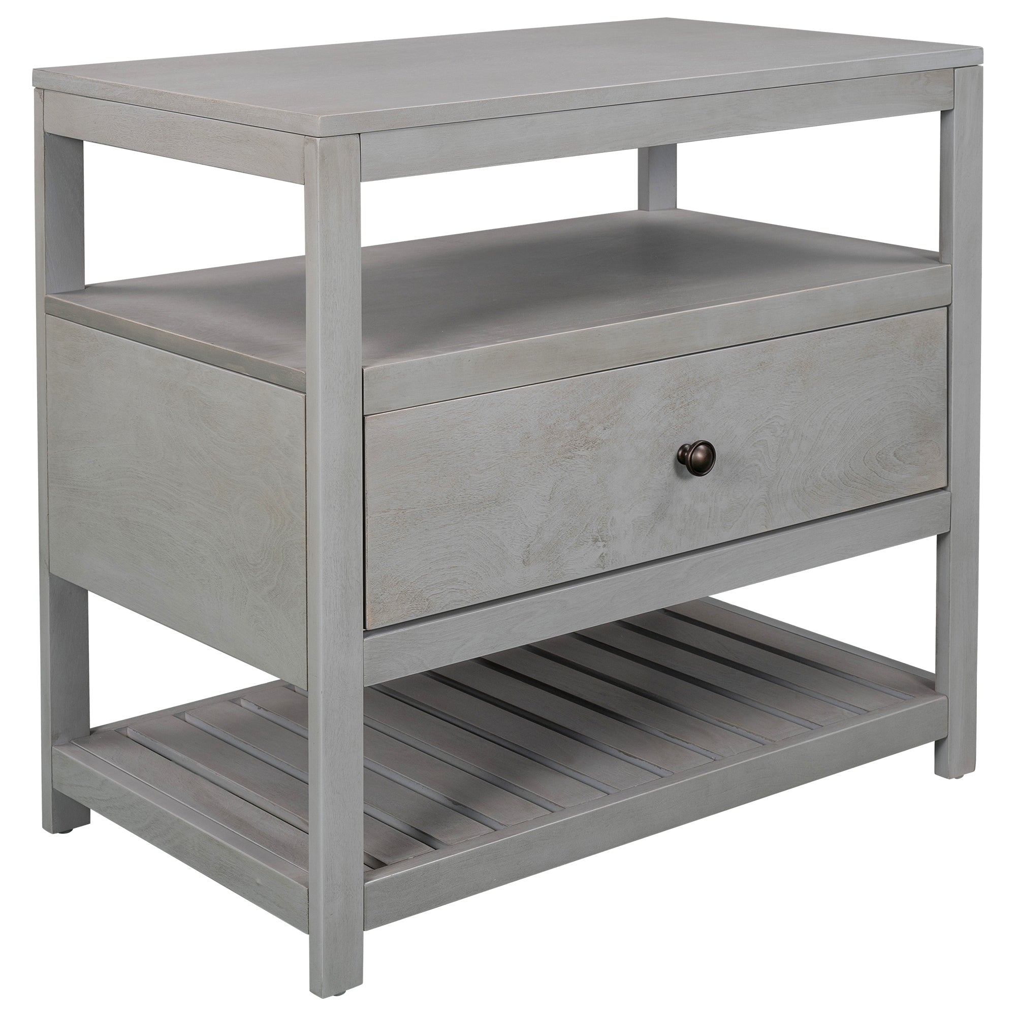 1-Drawer Wood Nightstand with Exterior Shelves