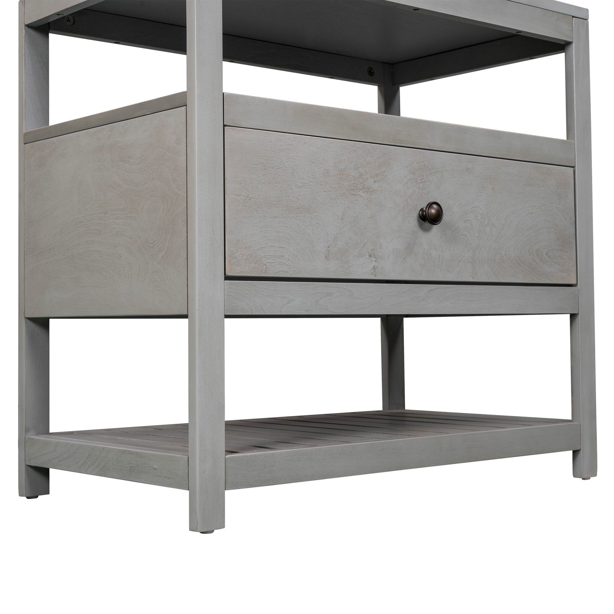 1-Drawer Wood Nightstand with Exterior Shelves