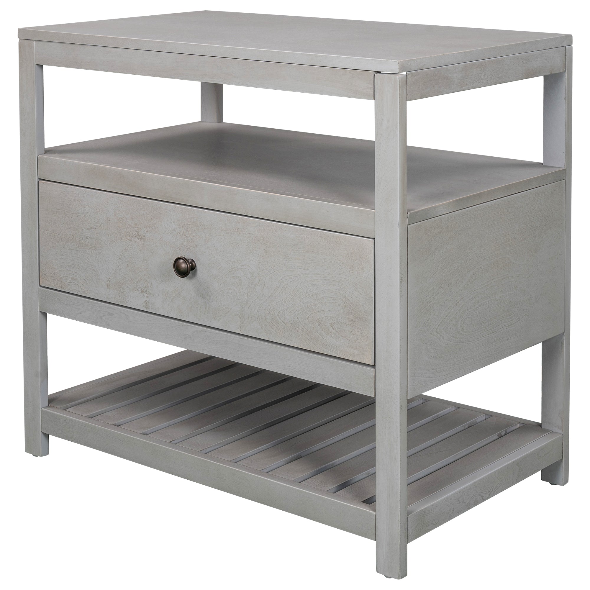 1-Drawer Wood Nightstand with Exterior Shelves