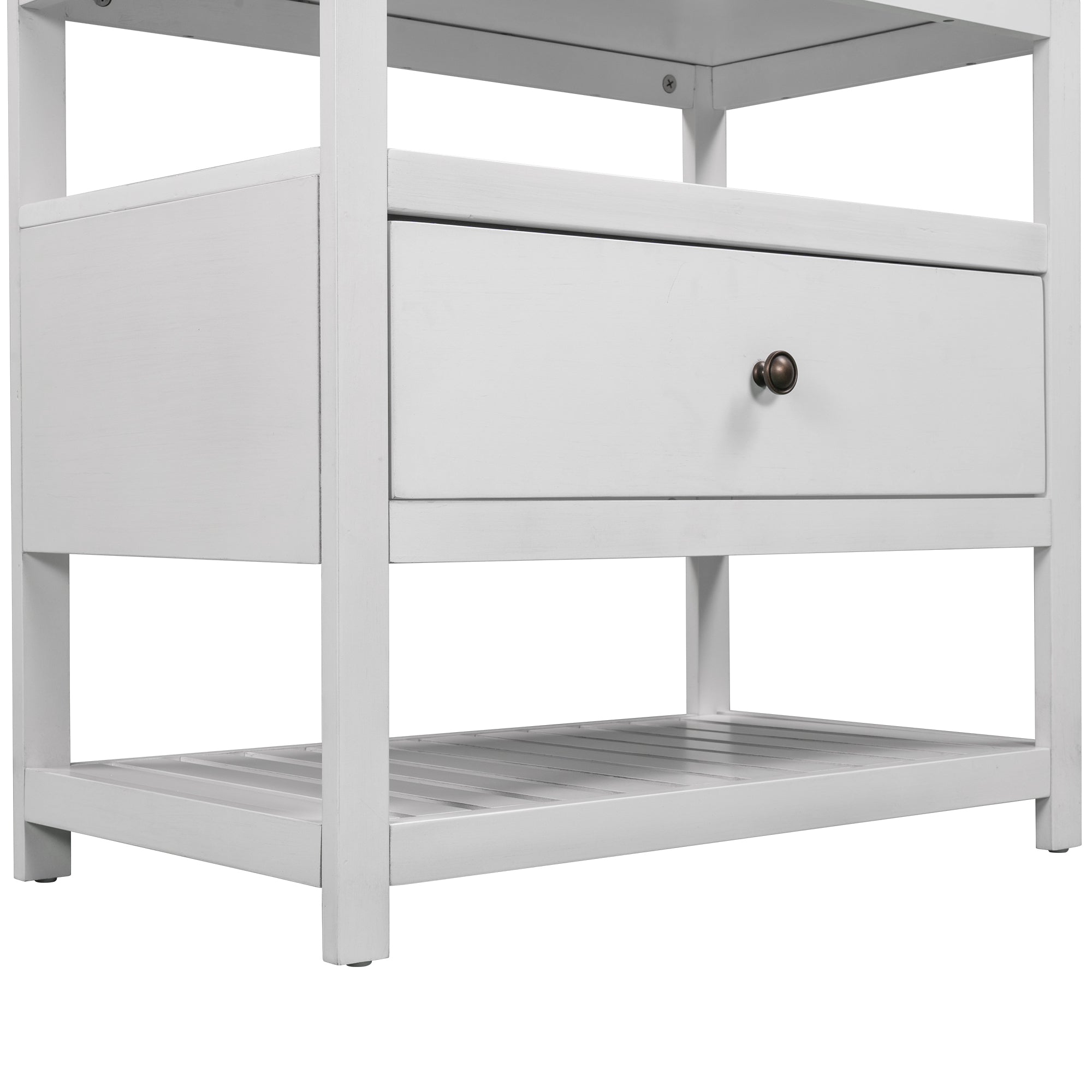 1-Drawer Wood Nightstand with Exterior Shelves