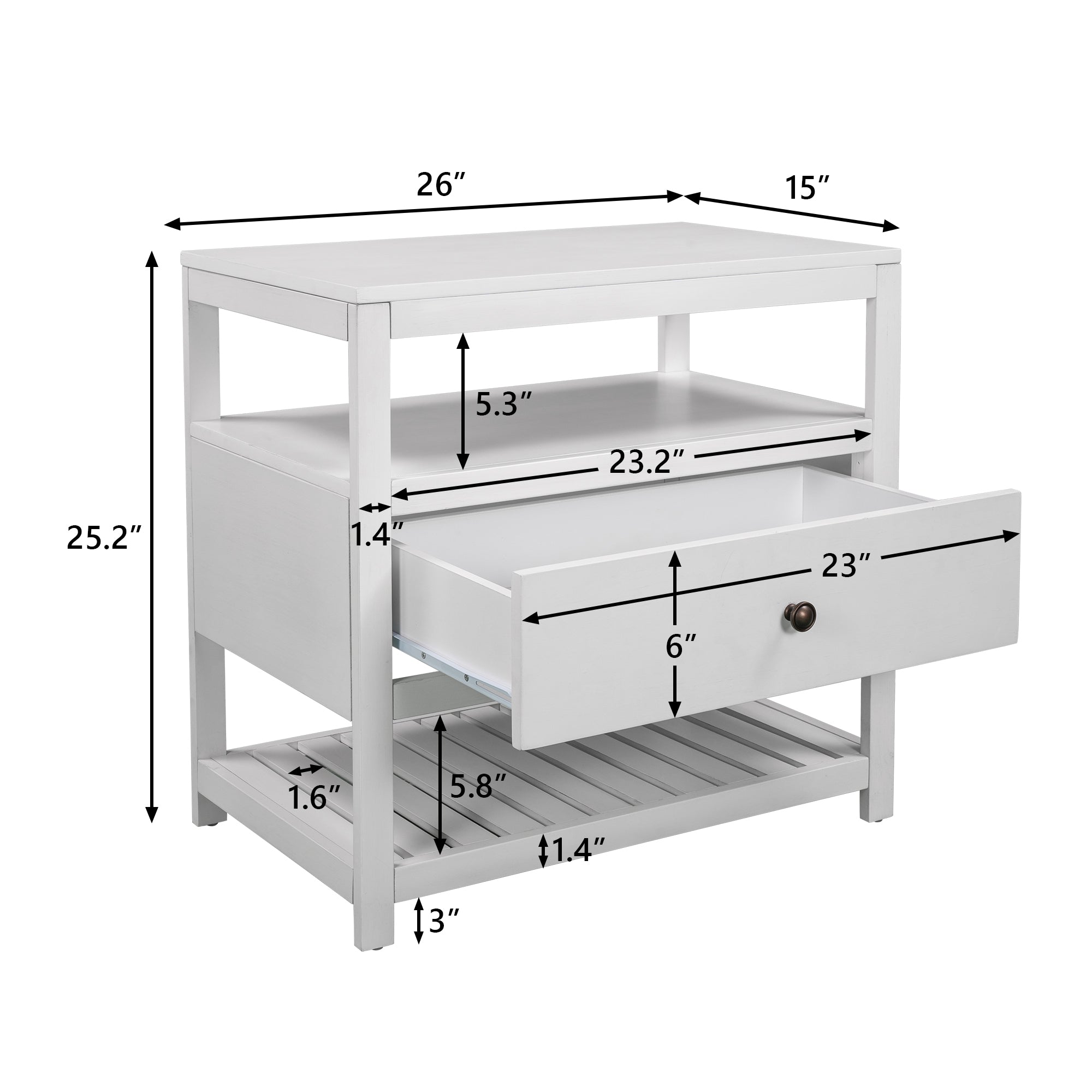 1-Drawer Wood Nightstand with Exterior Shelves