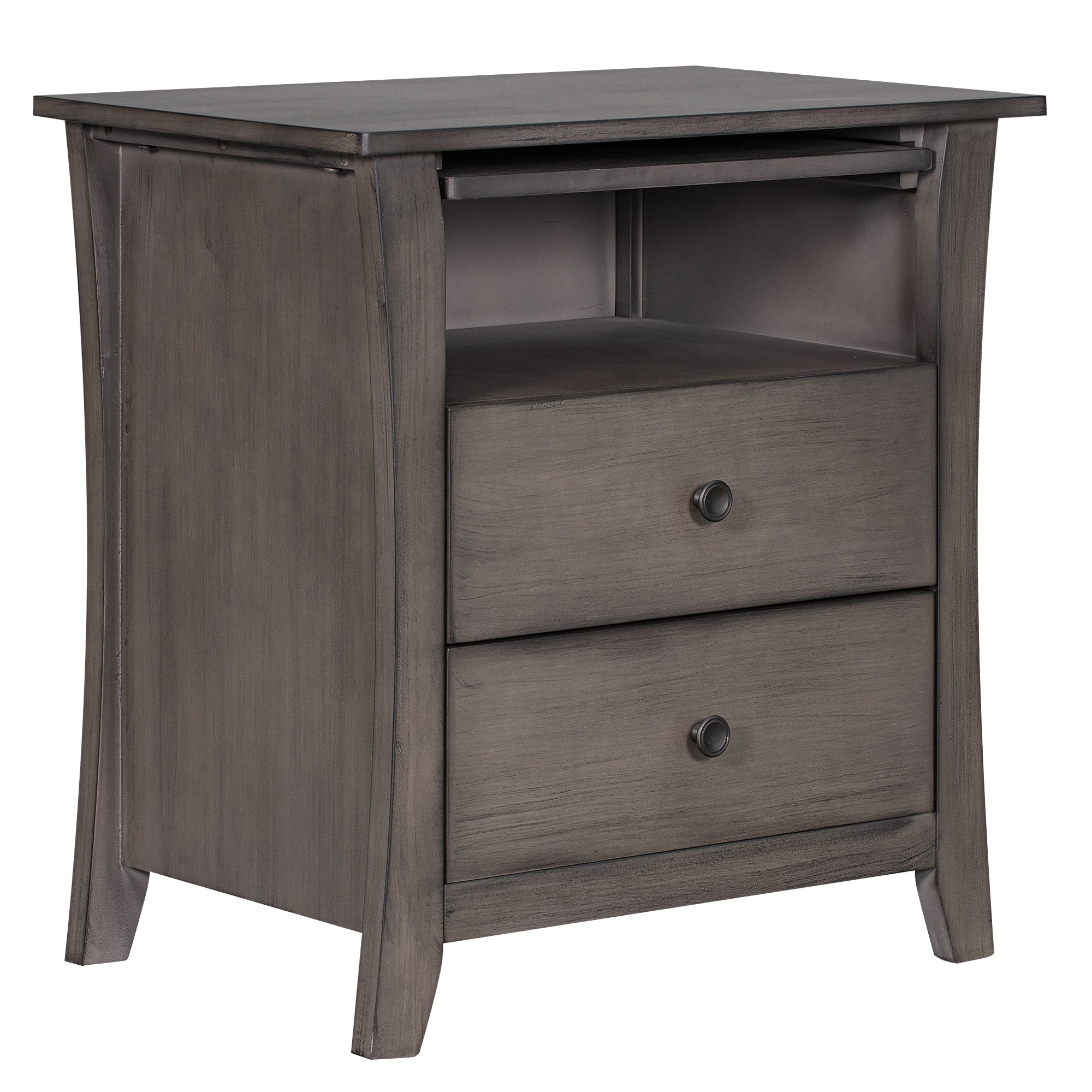 2-Drawer Wood Nightstand with Exterior Shelves