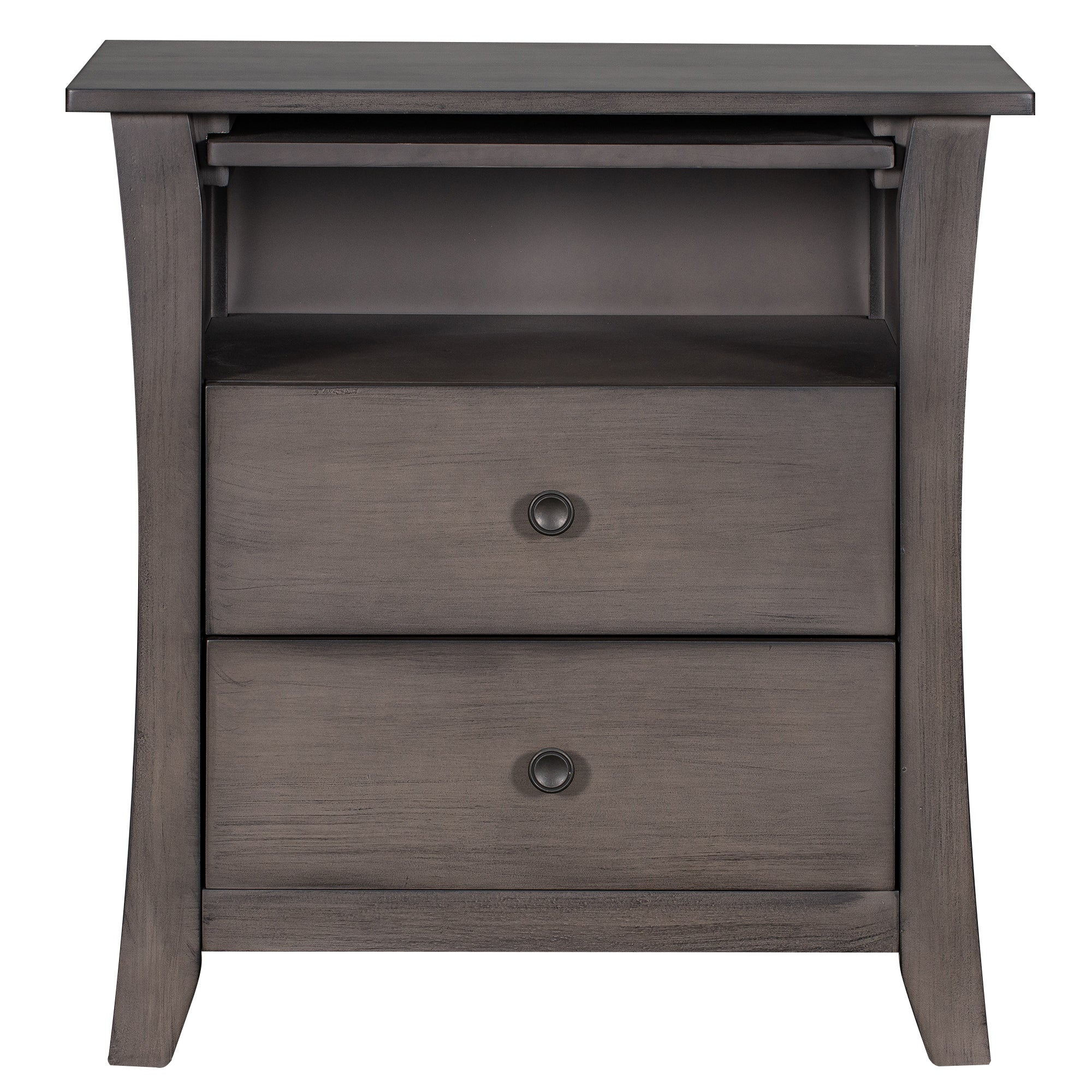 2-Drawer Wood Nightstand with Exterior Shelves