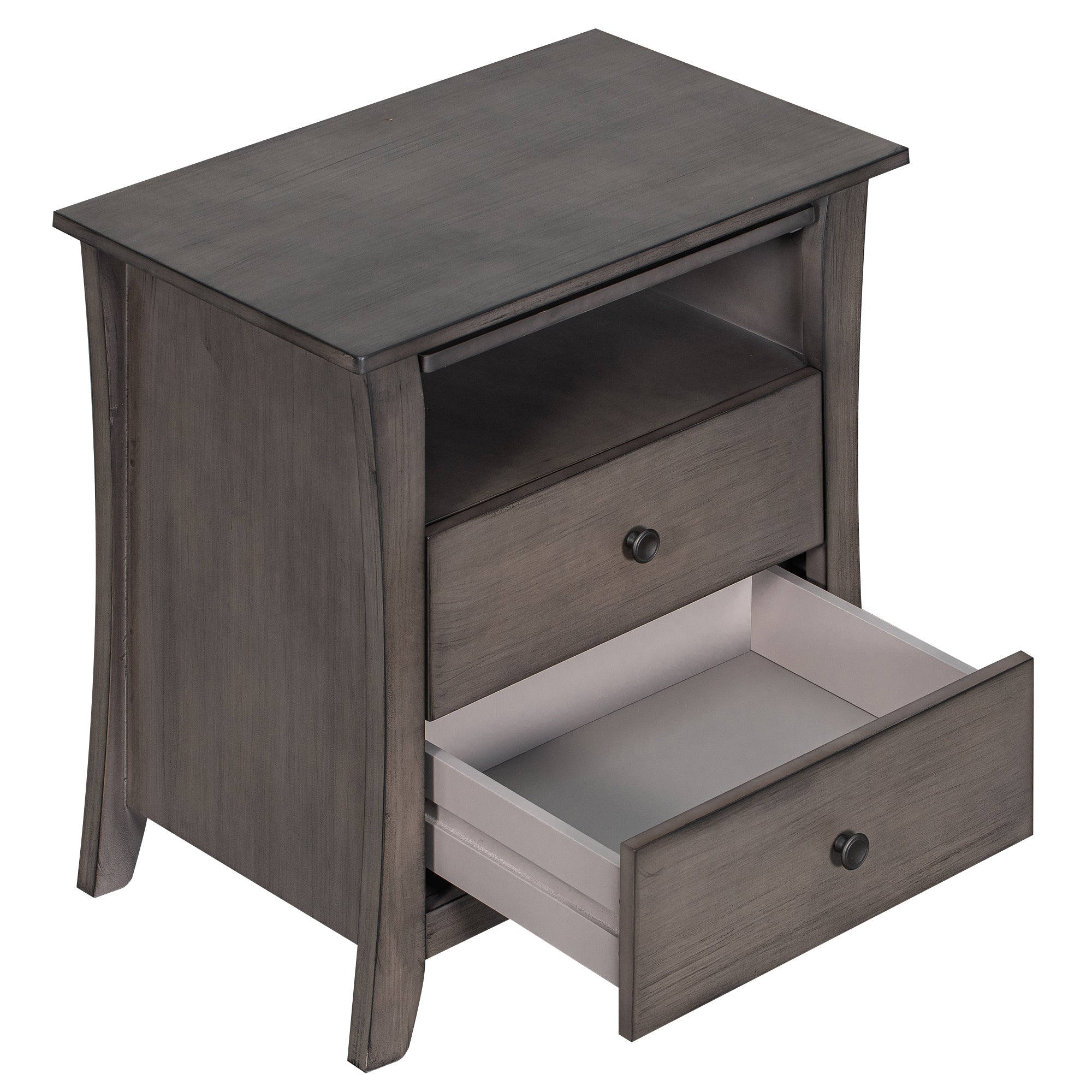 2-Drawer Wood Nightstand with Exterior Shelves