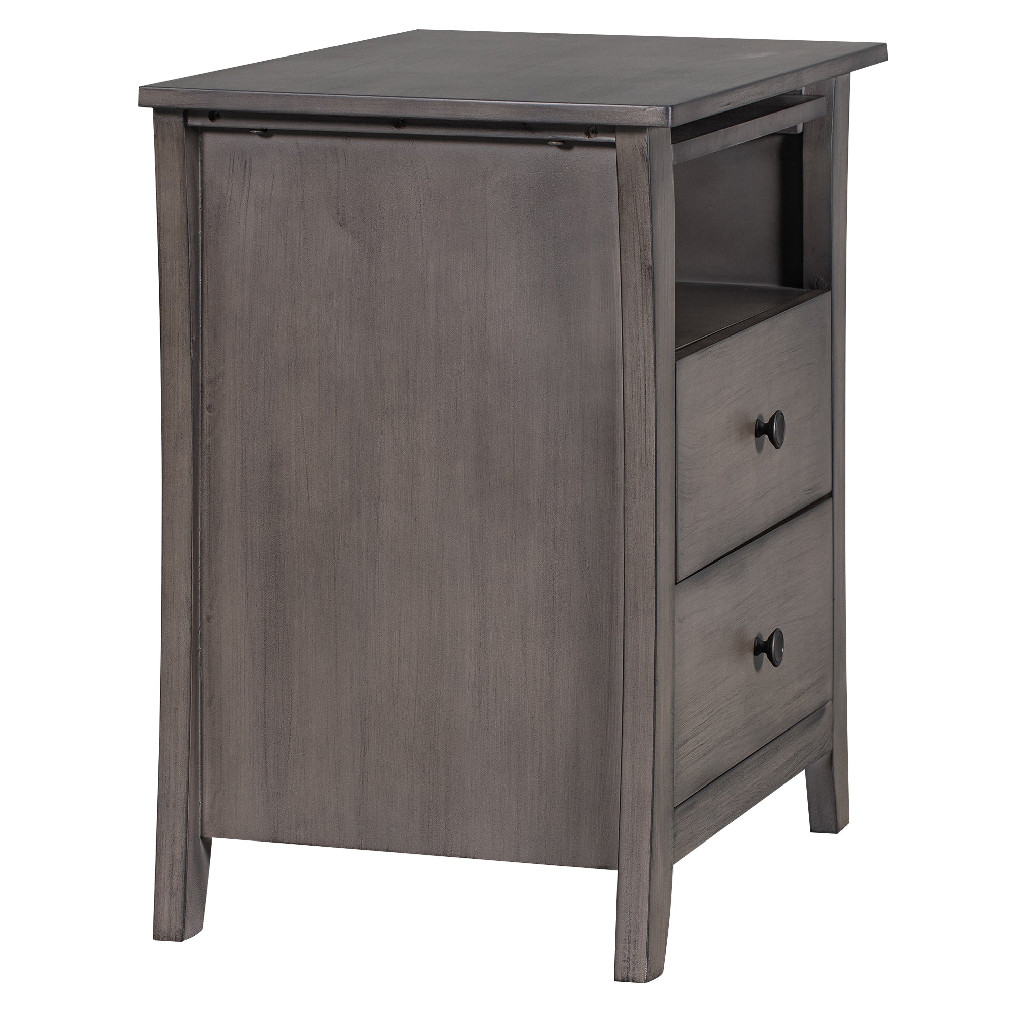 2-Drawer Wood Nightstand with Exterior Shelves
