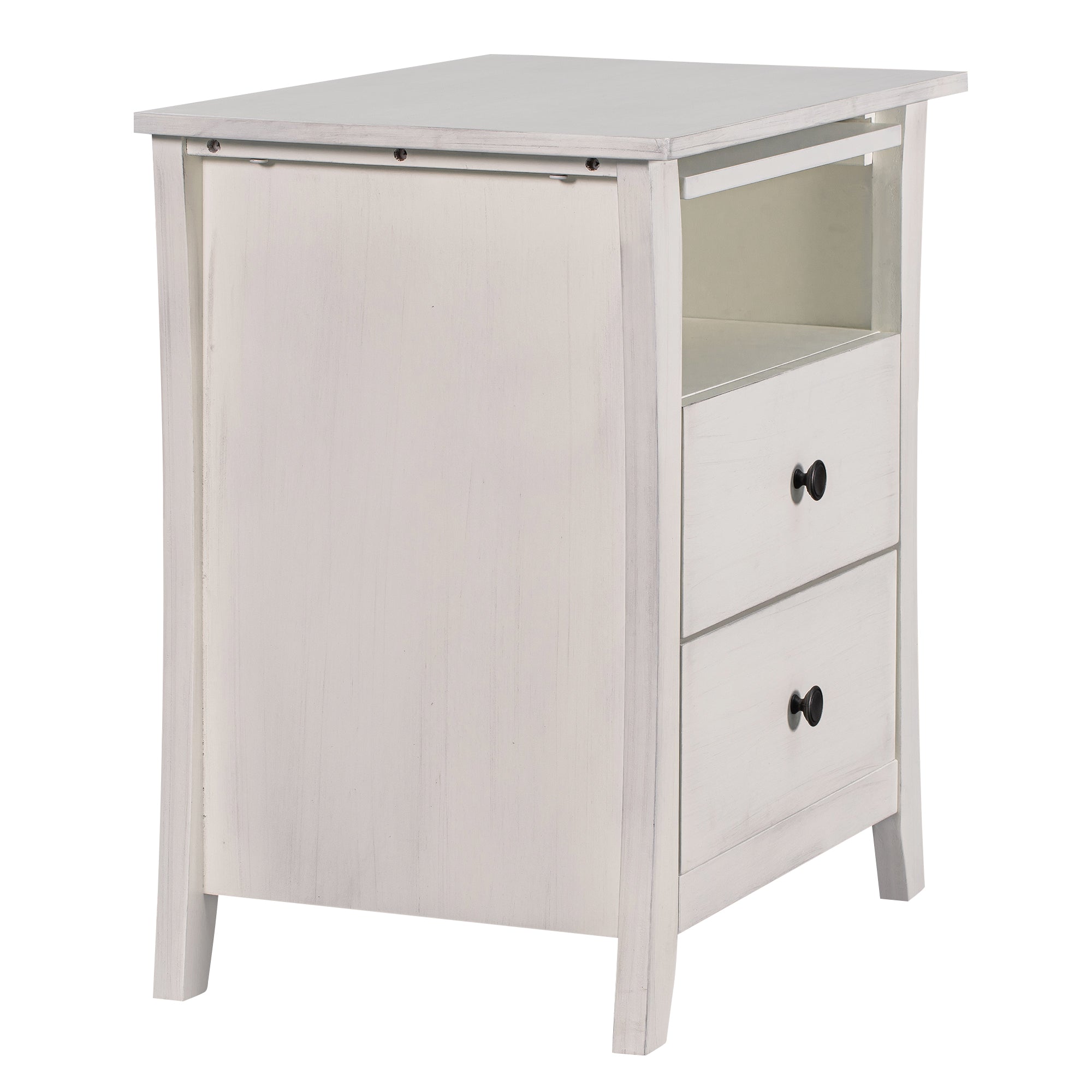 2-Drawer Wood Nightstand with Exterior Shelves