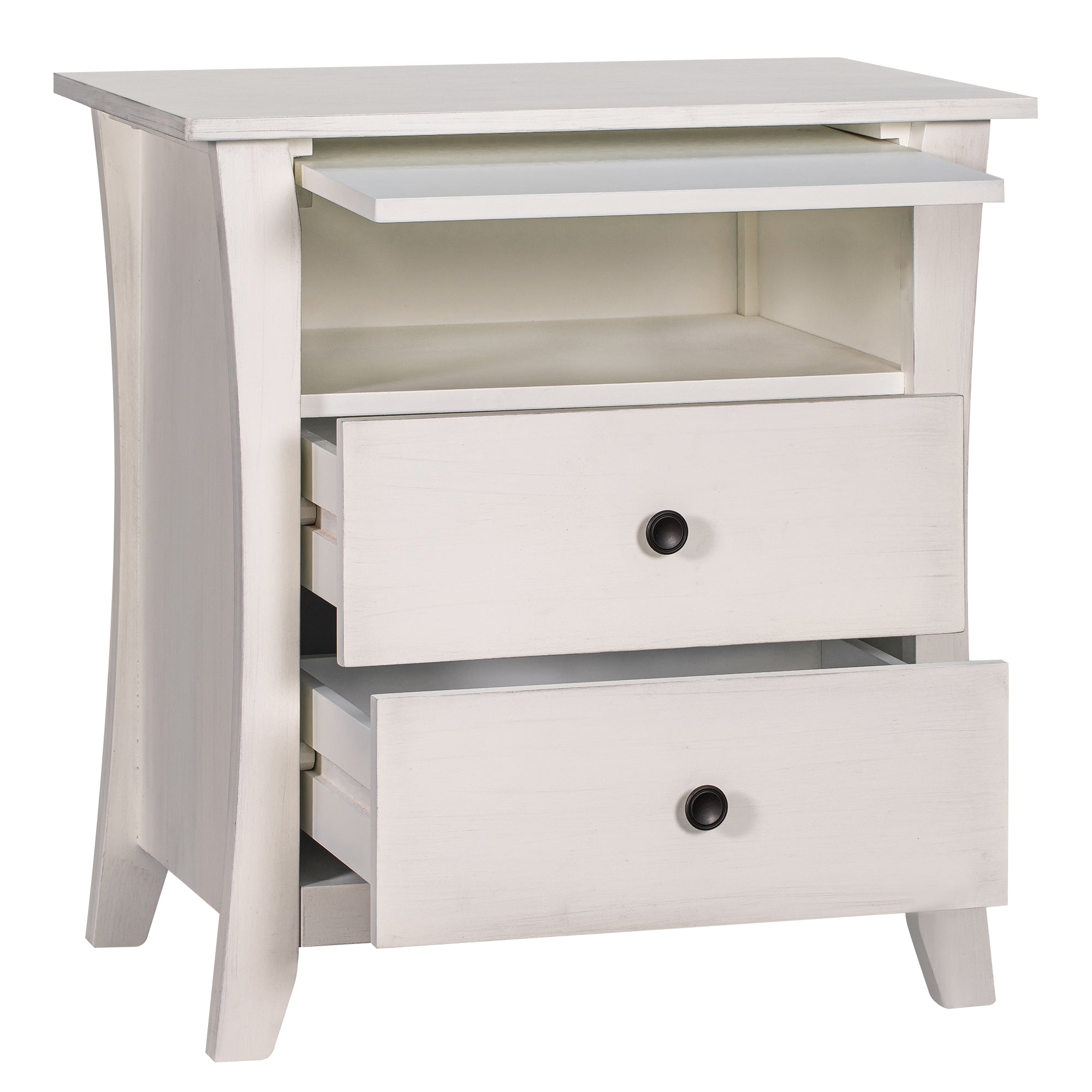 2-Drawer Wood Nightstand with Exterior Shelves