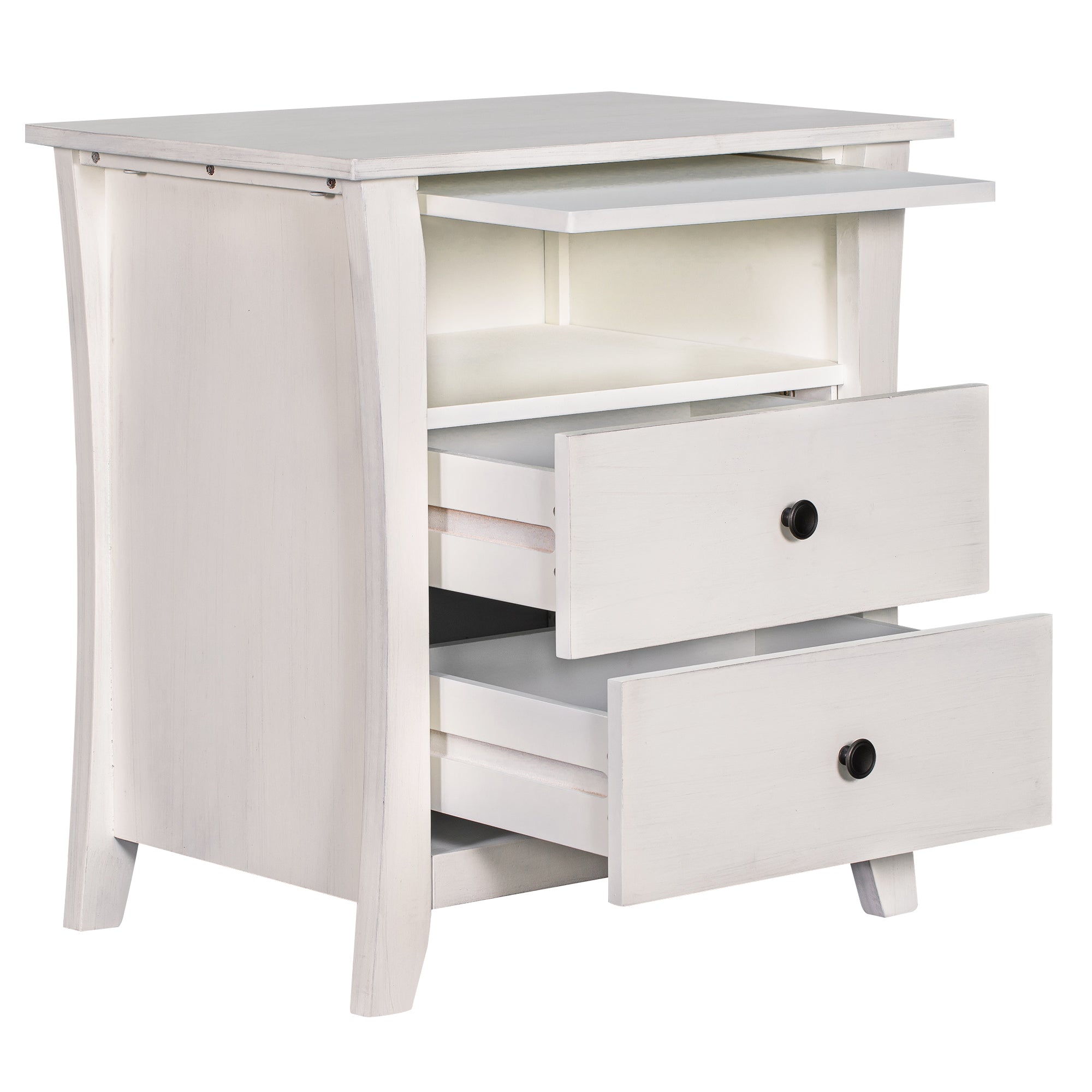 2-Drawer Wood Nightstand with Exterior Shelves