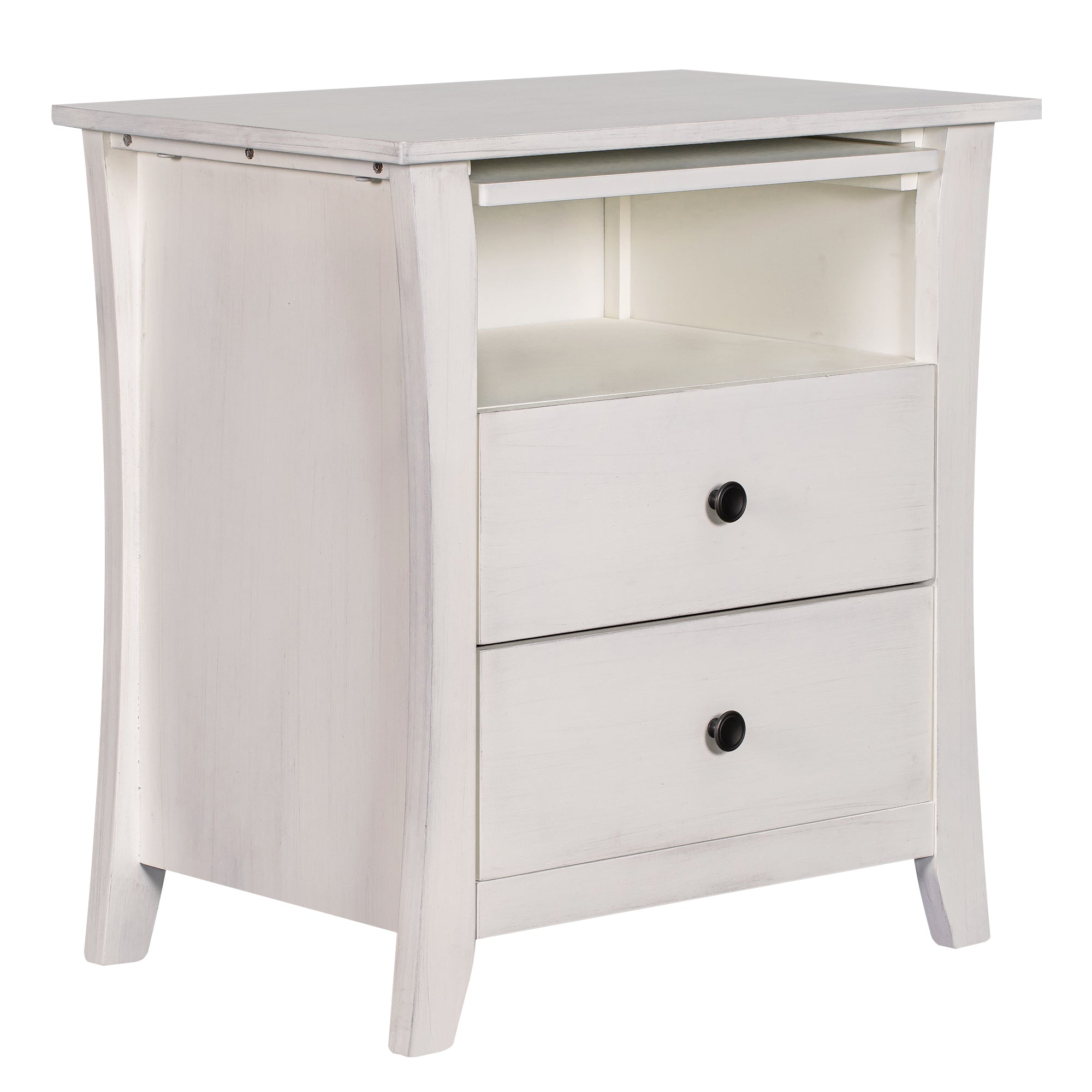 2-Drawer Wood Nightstand with Exterior Shelves