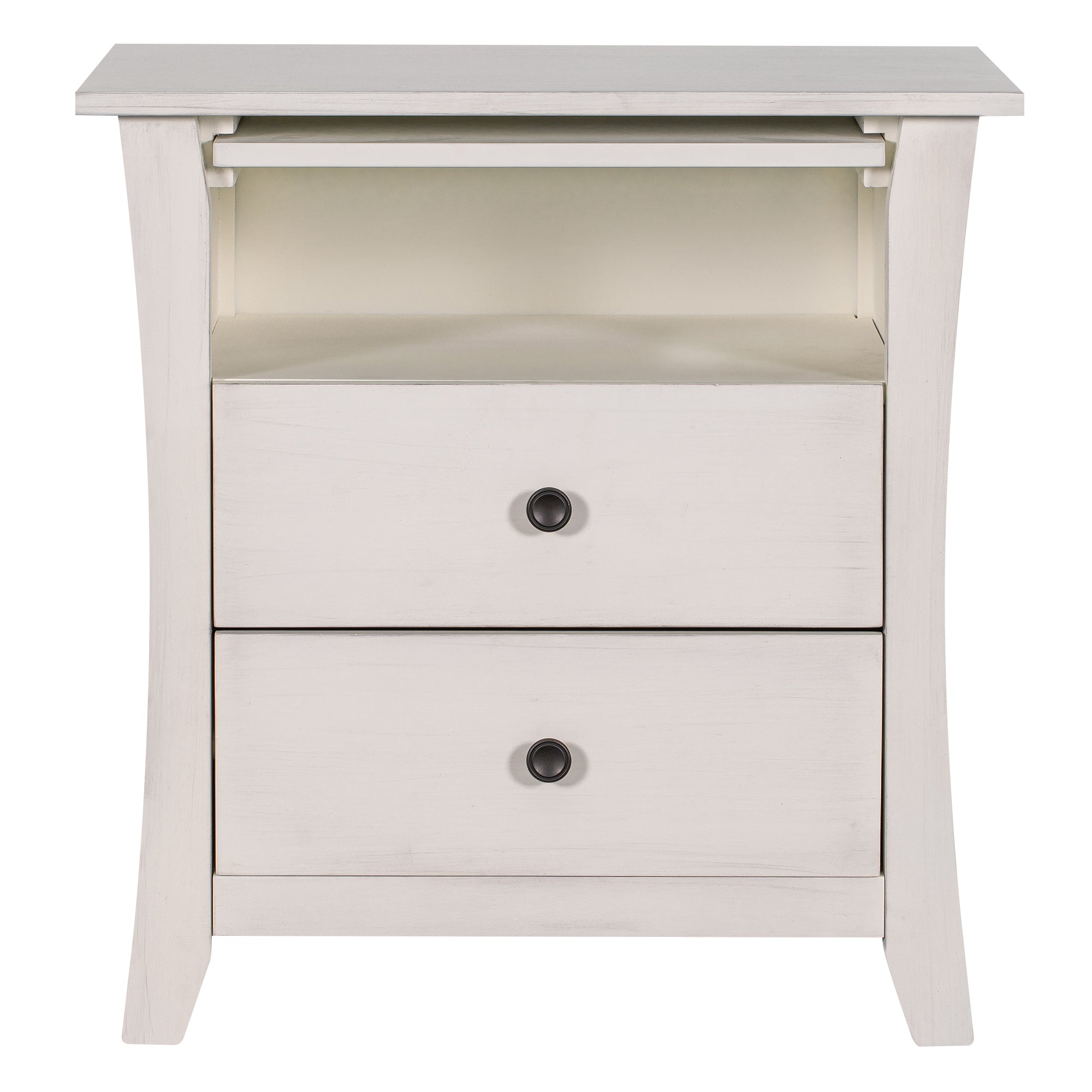 2-Drawer Wood Nightstand with Exterior Shelves