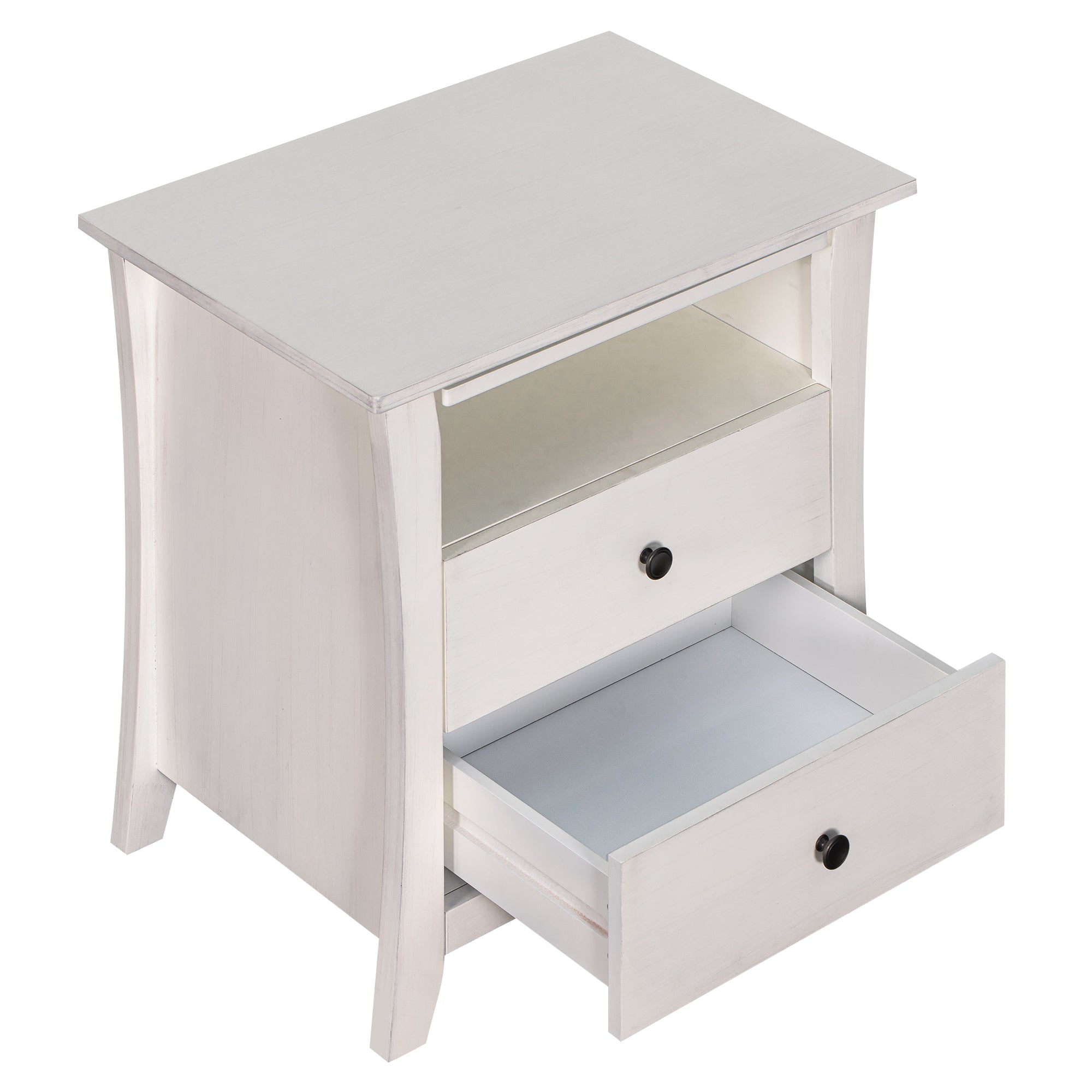 2-Drawer Wood Nightstand with Exterior Shelves