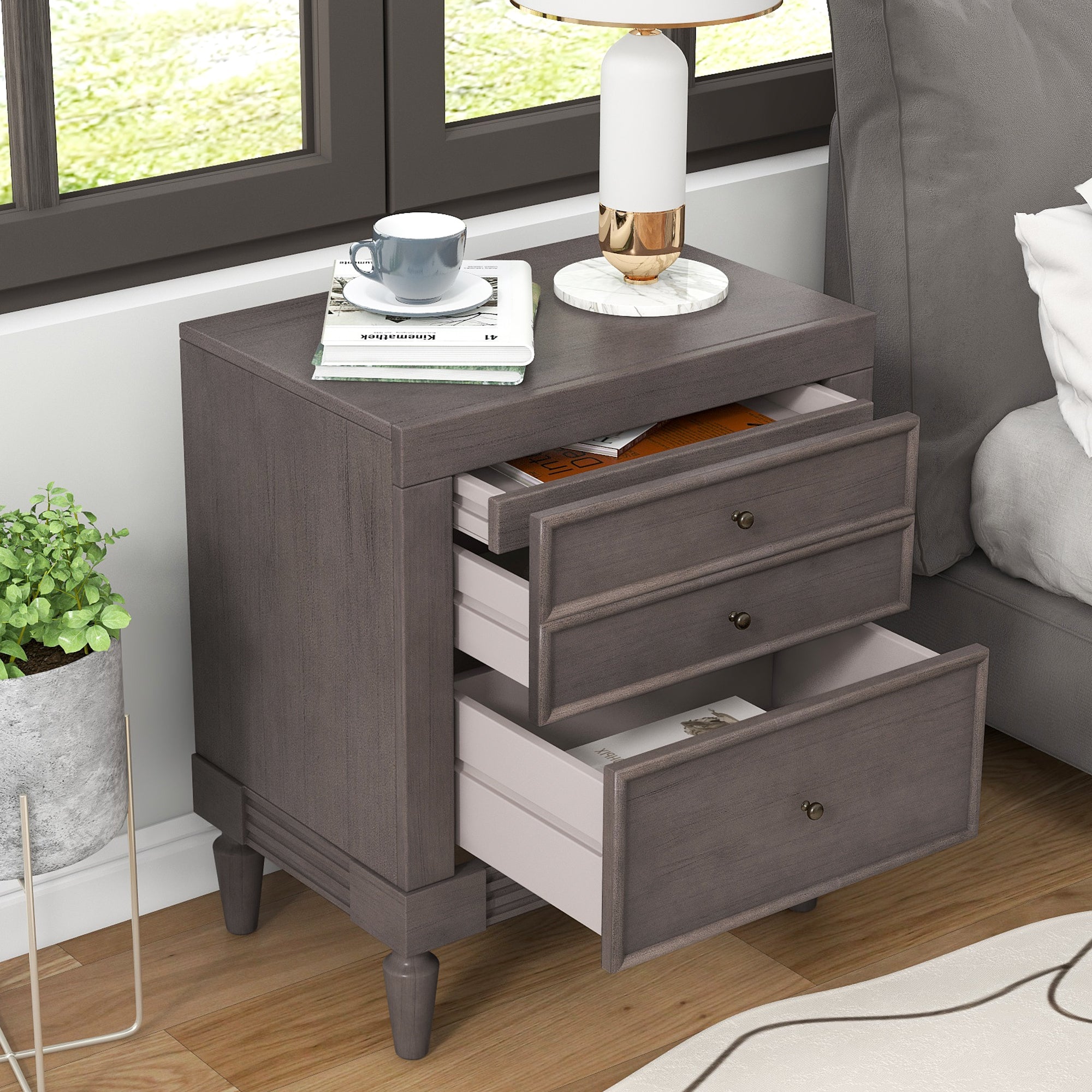 3-Drawer Wood Nightstand