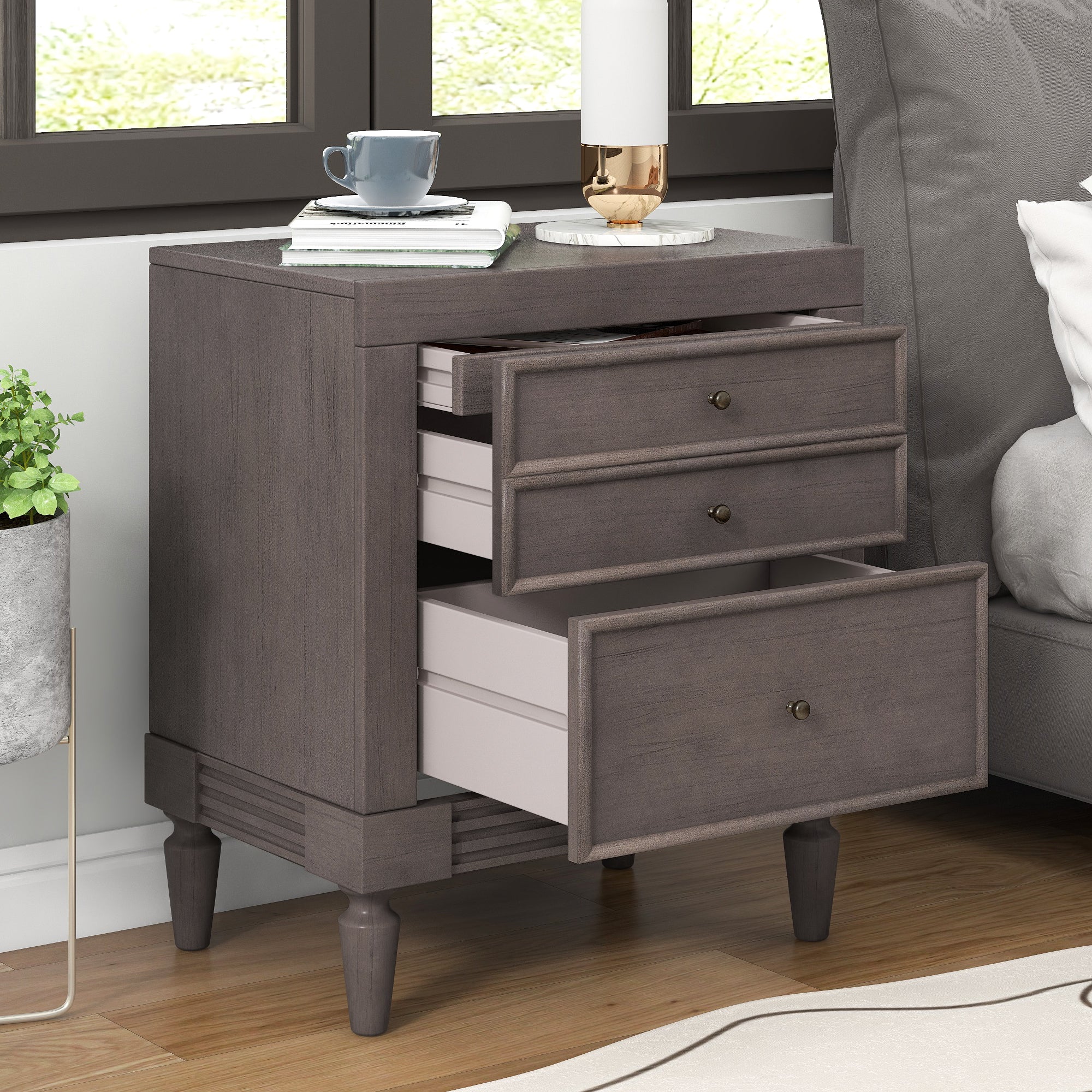 3-Drawer Wood Nightstand