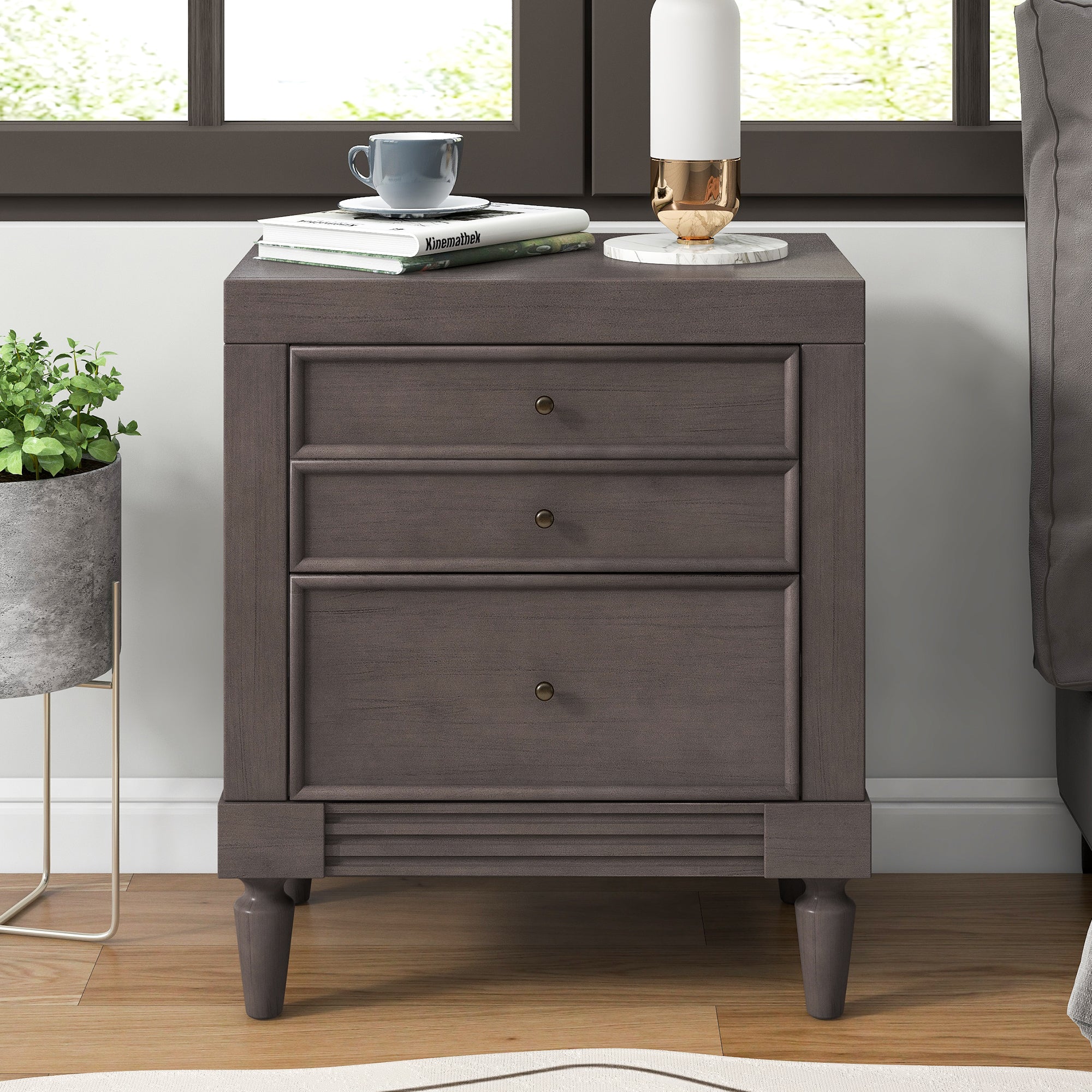 3-Drawer Wood Nightstand