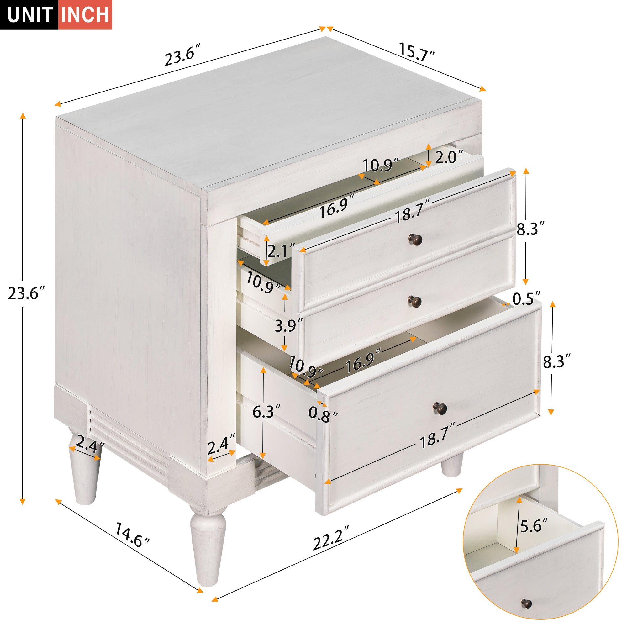 3-Drawer Wood Nightstand