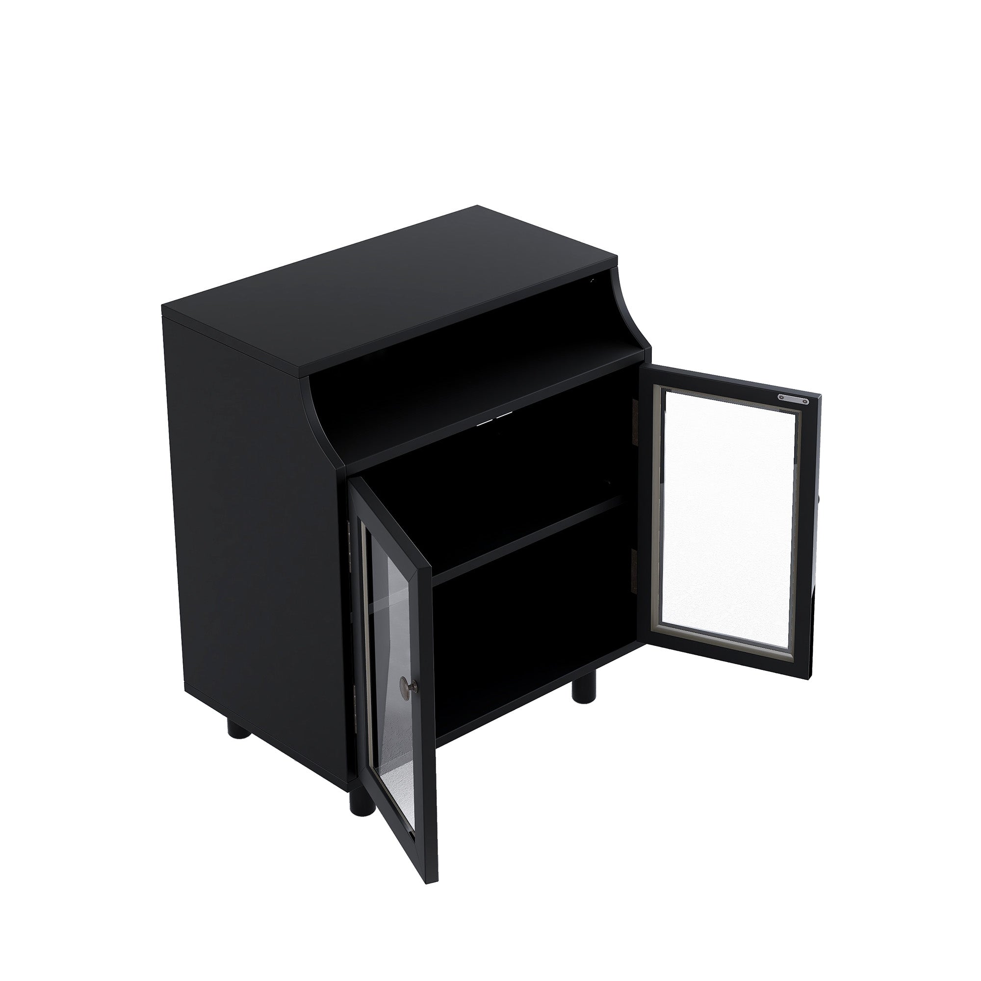 Wood Nightstand with Storage Shelves and Glass Door