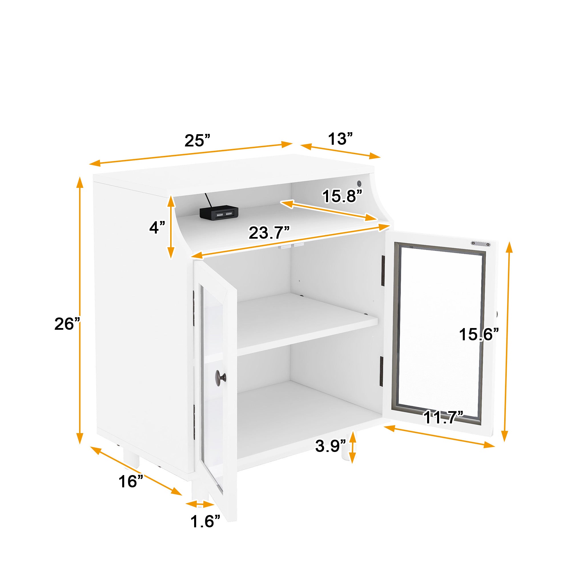 Wood Nightstand with Storage Shelves and Glass Door