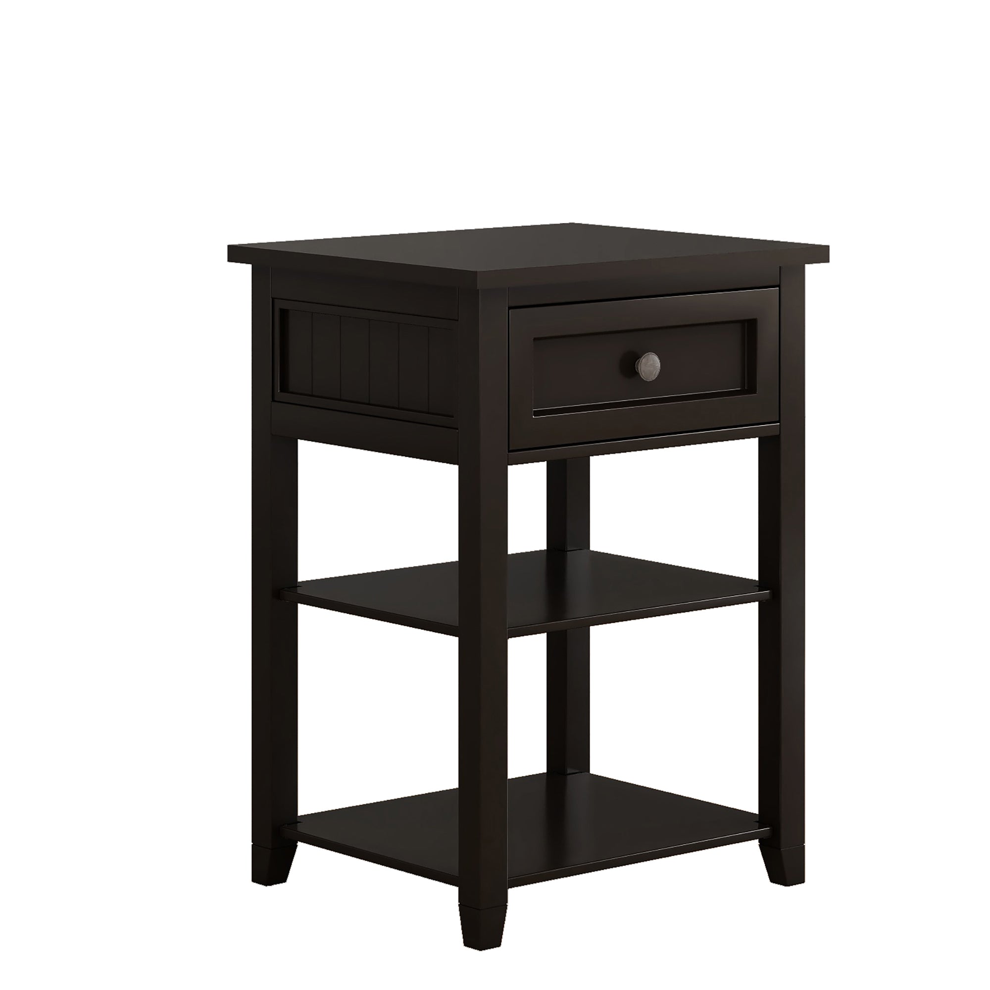 1-Drawer Wood Nightstand with Exterior Shelves