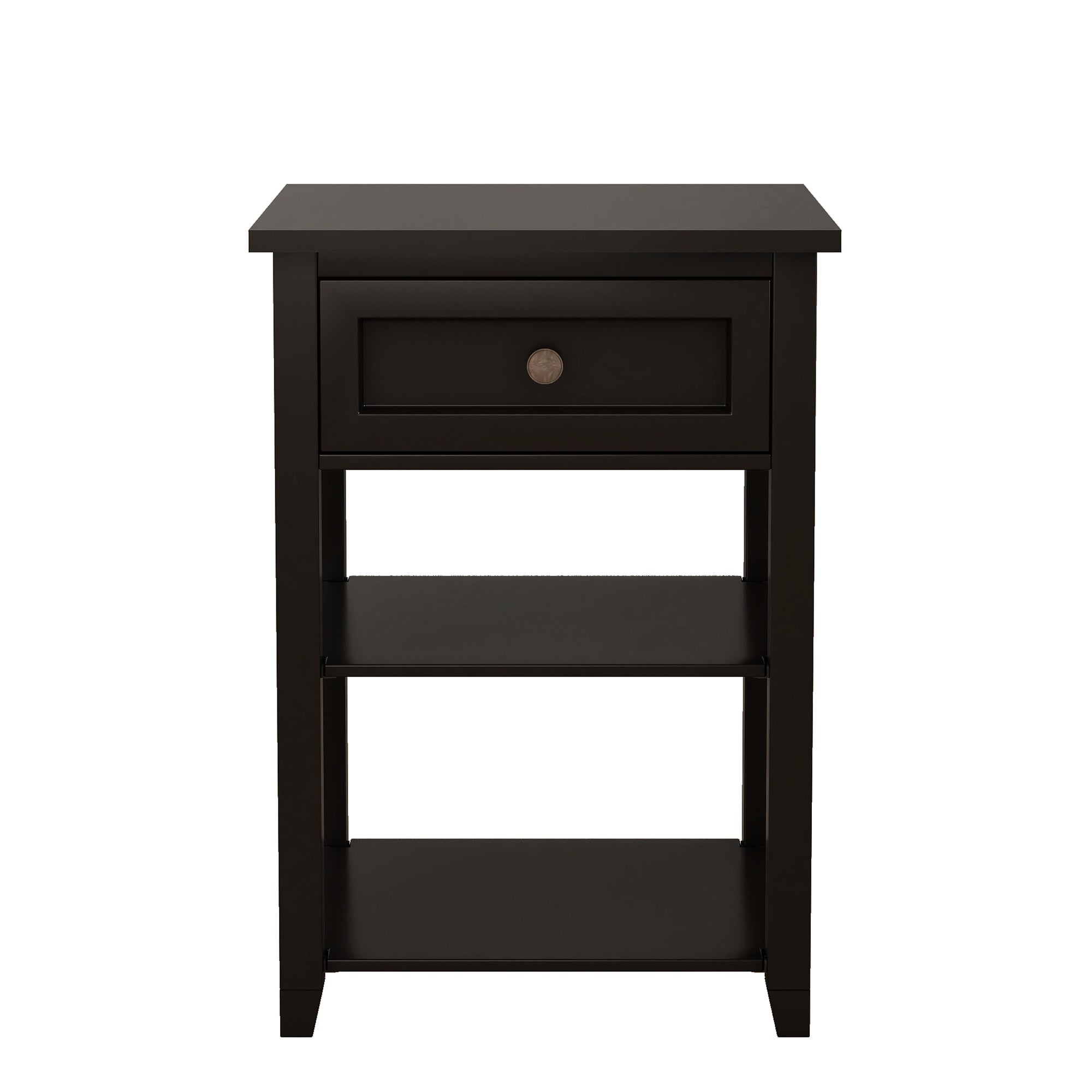 1-Drawer Wood Nightstand with Exterior Shelves