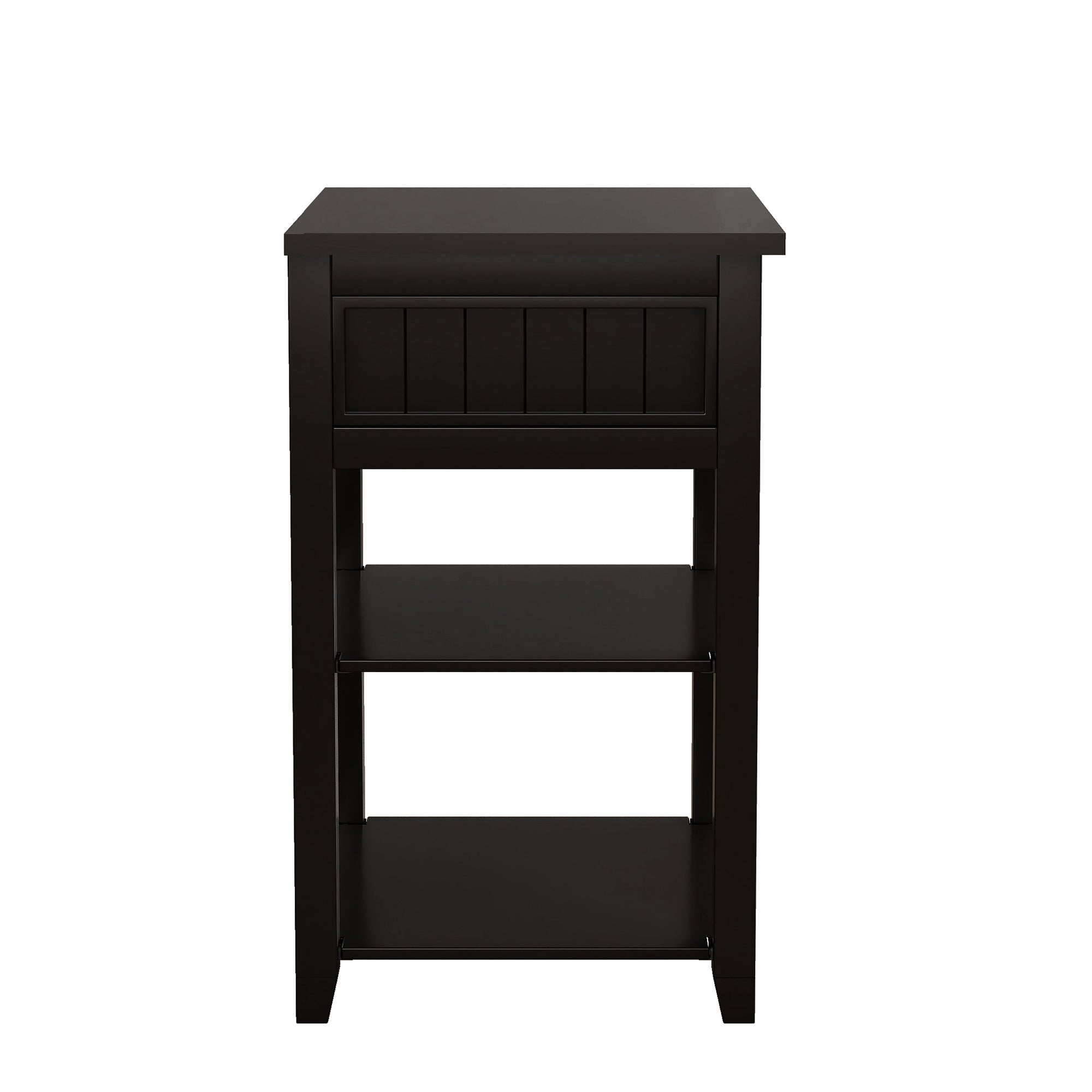 1-Drawer Wood Nightstand with Exterior Shelves