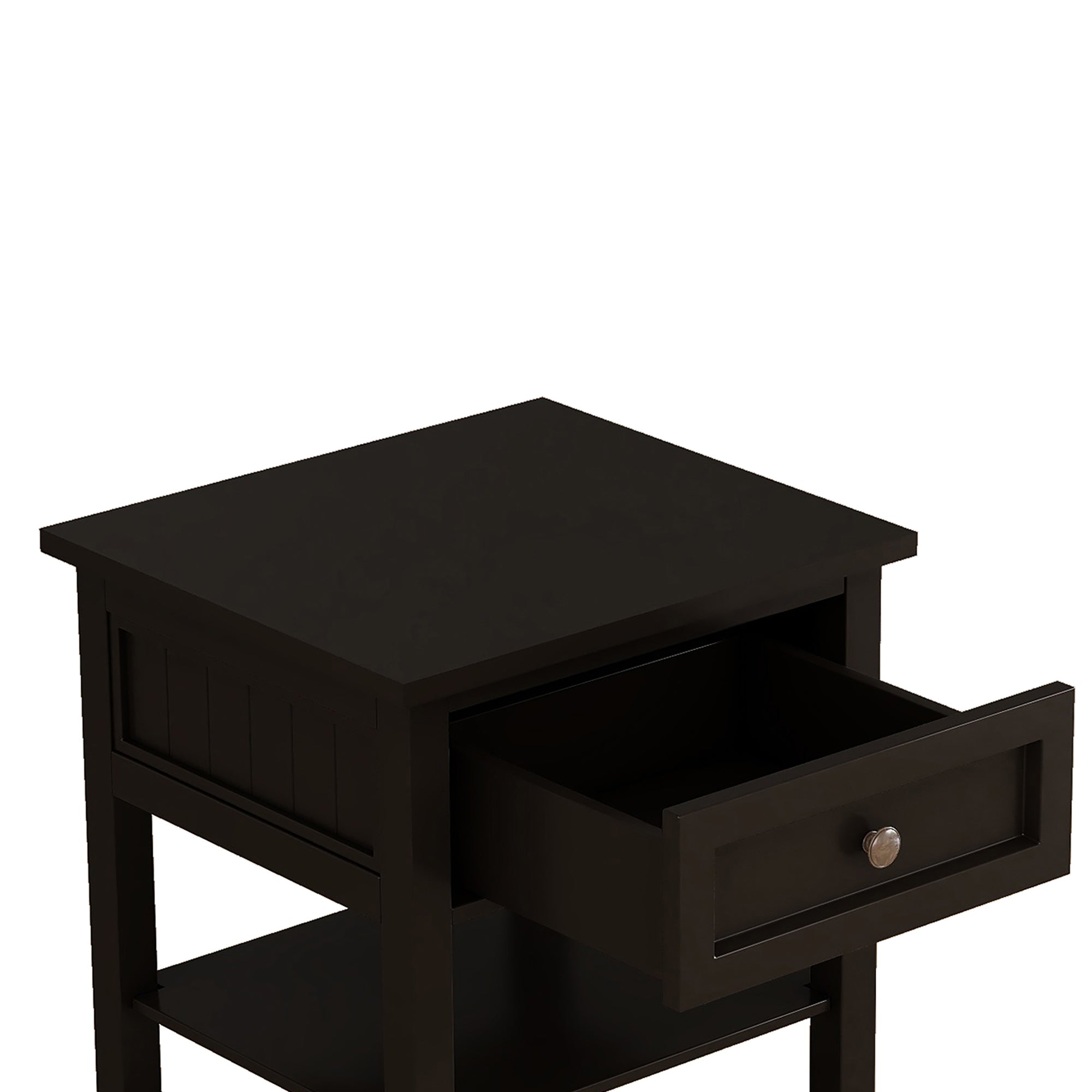 1-Drawer Wood Nightstand with Exterior Shelves