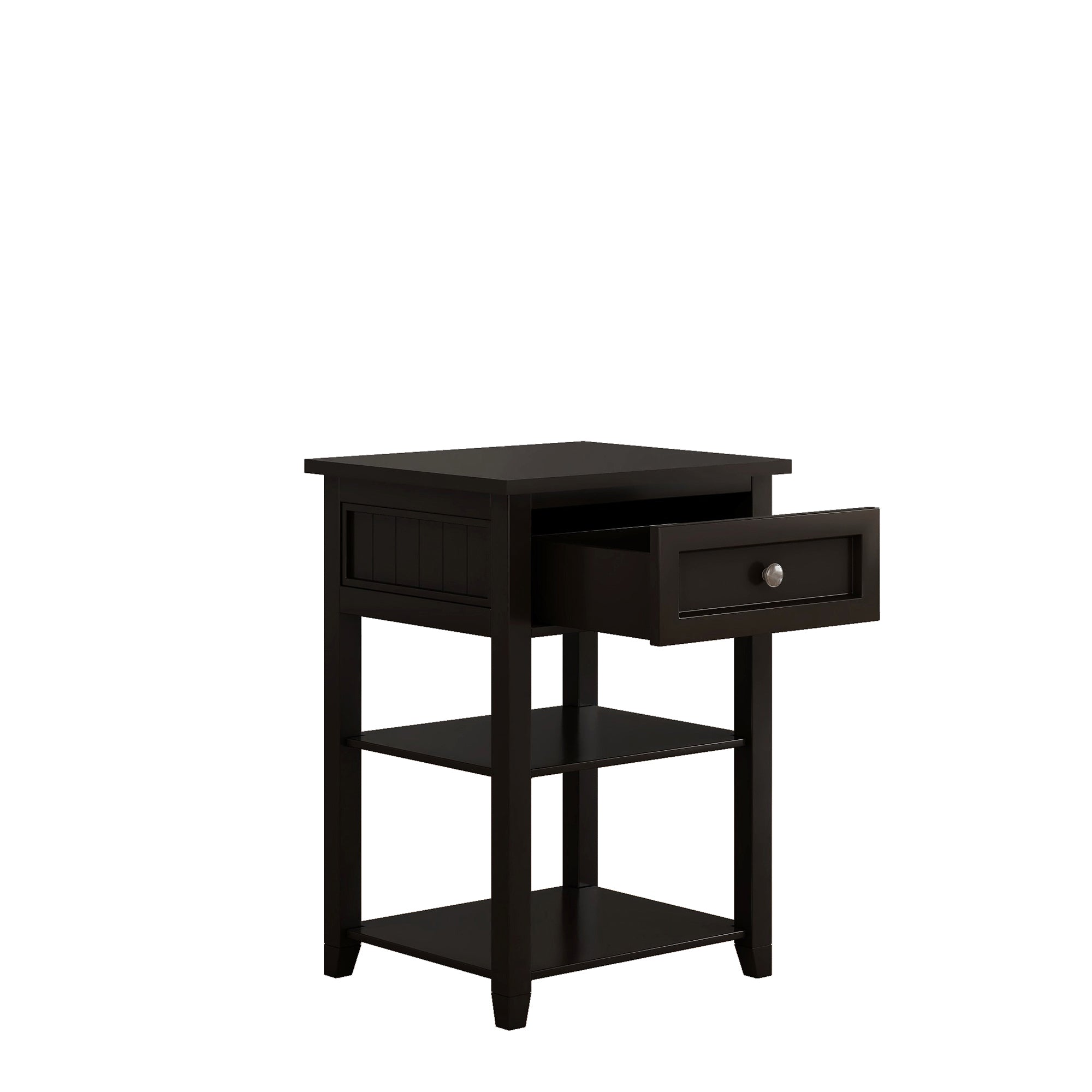 1-Drawer Wood Nightstand with Exterior Shelves