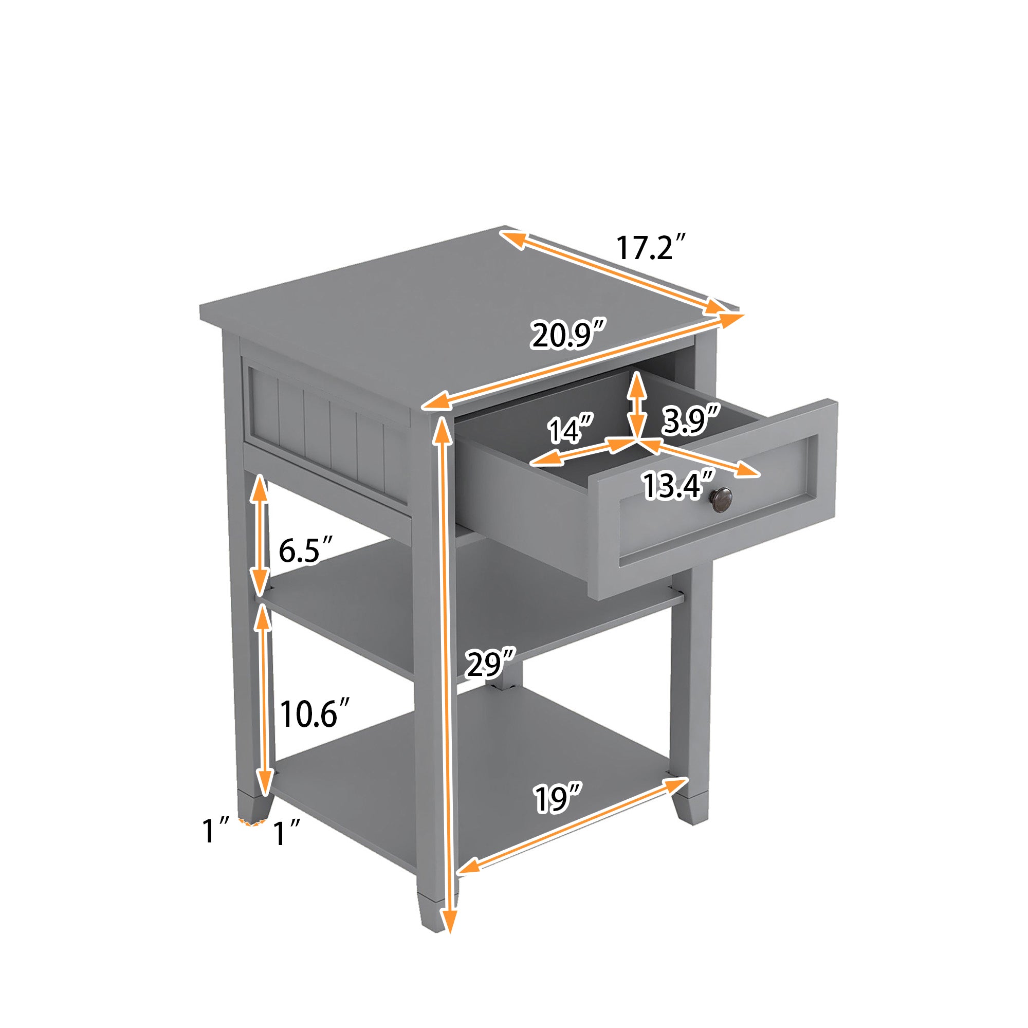 1-Drawer Wood Nightstand with Exterior Shelves