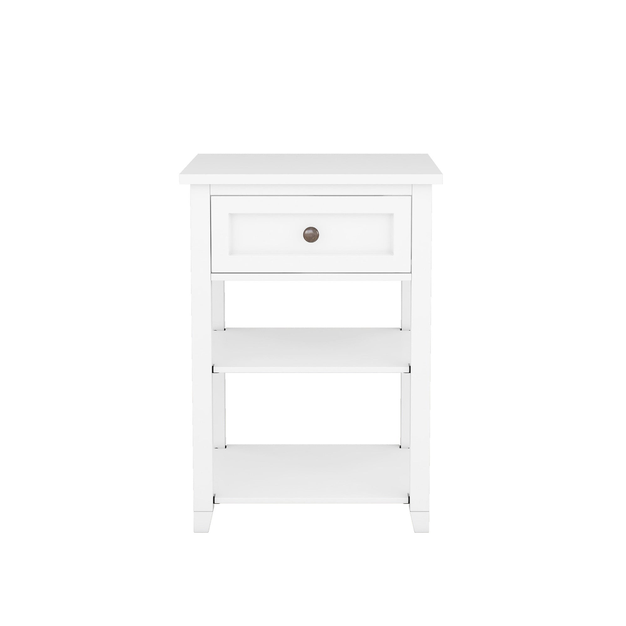 1-Drawer Wood Nightstand with Exterior Shelves