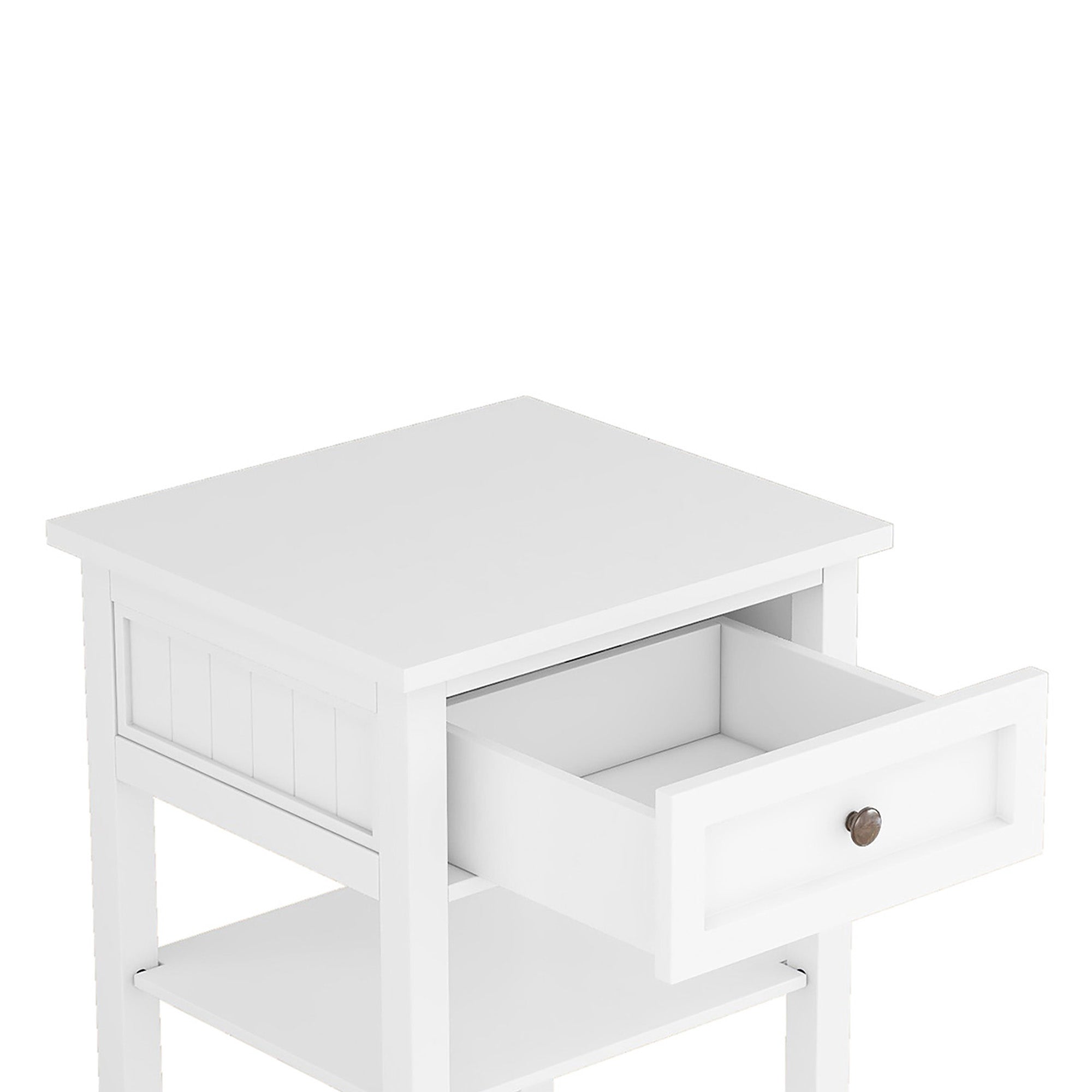 1-Drawer Wood Nightstand with Exterior Shelves