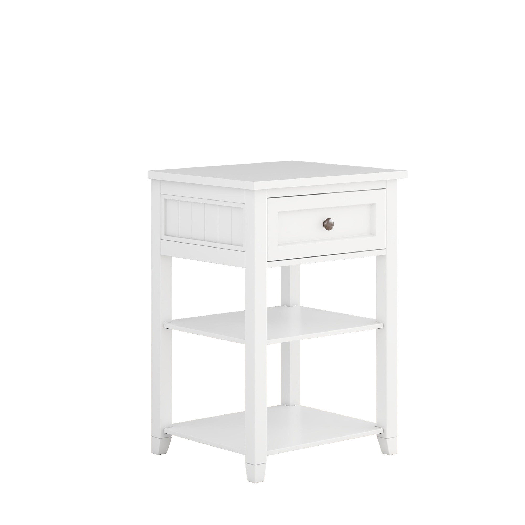 1-Drawer Wood Nightstand with Exterior Shelves