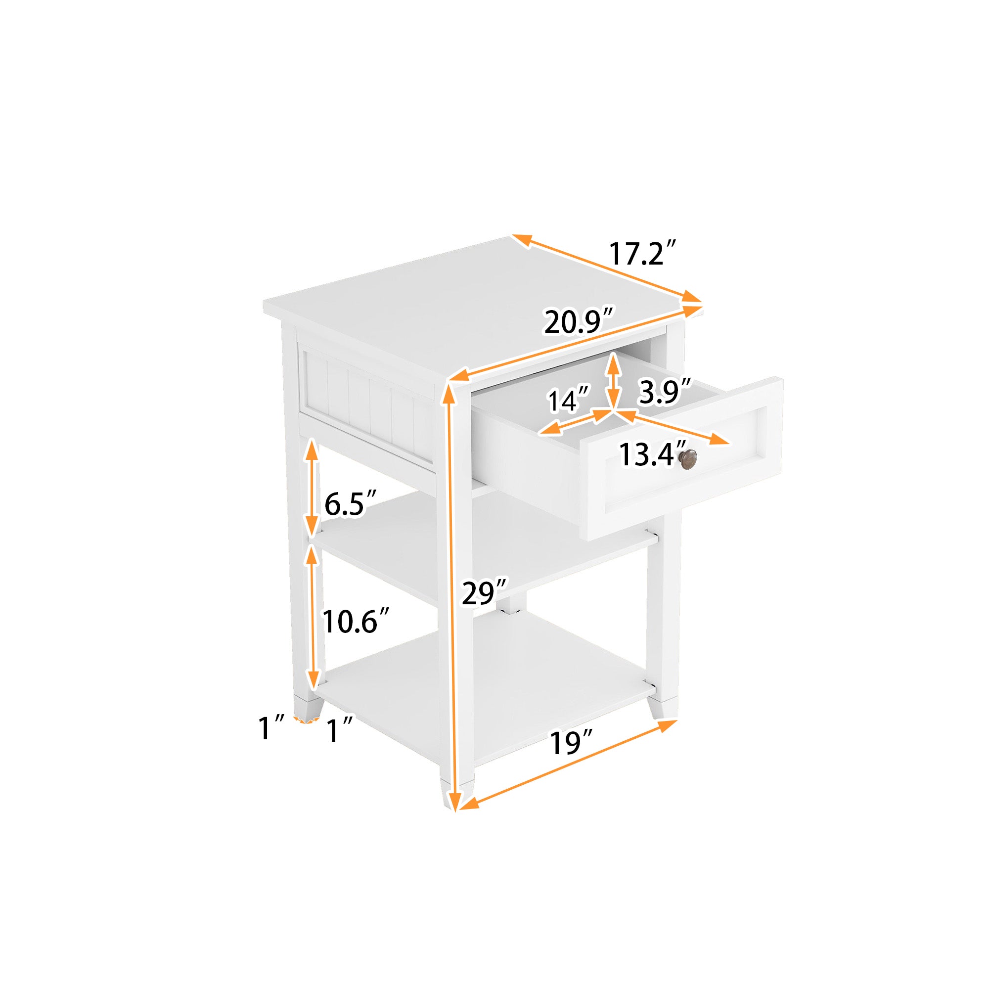 1-Drawer Wood Nightstand with Exterior Shelves