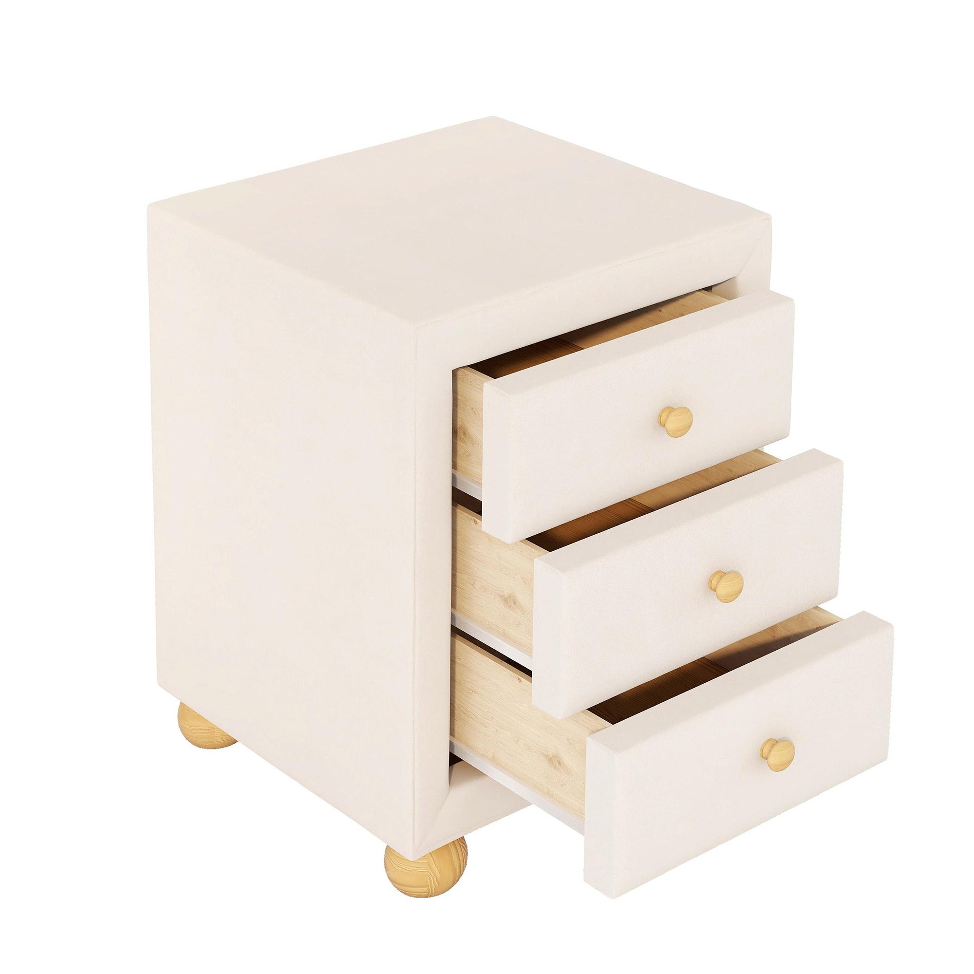 3-Drawer Upholstered Wood Nightstand