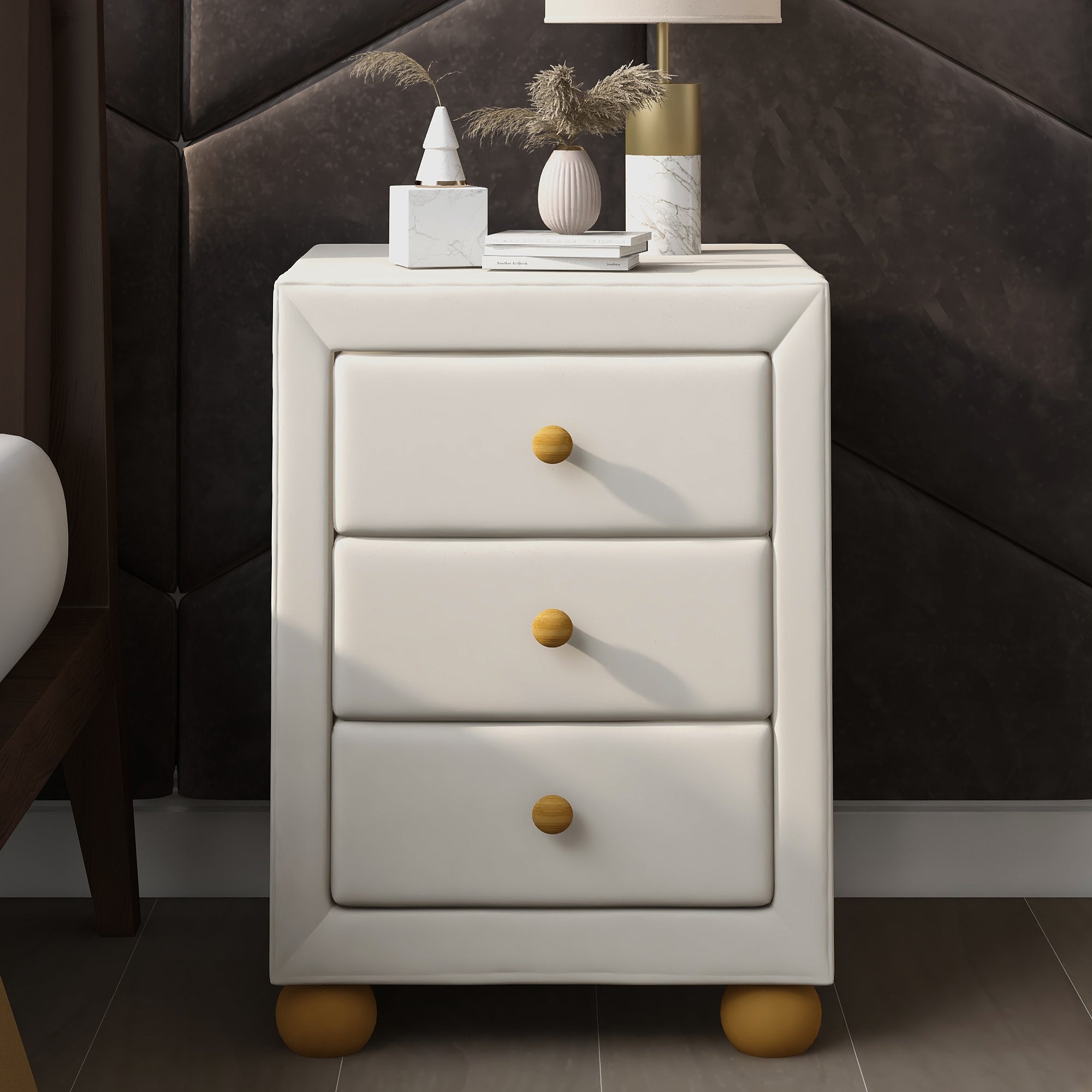 3-Drawer Upholstered Wood Nightstand