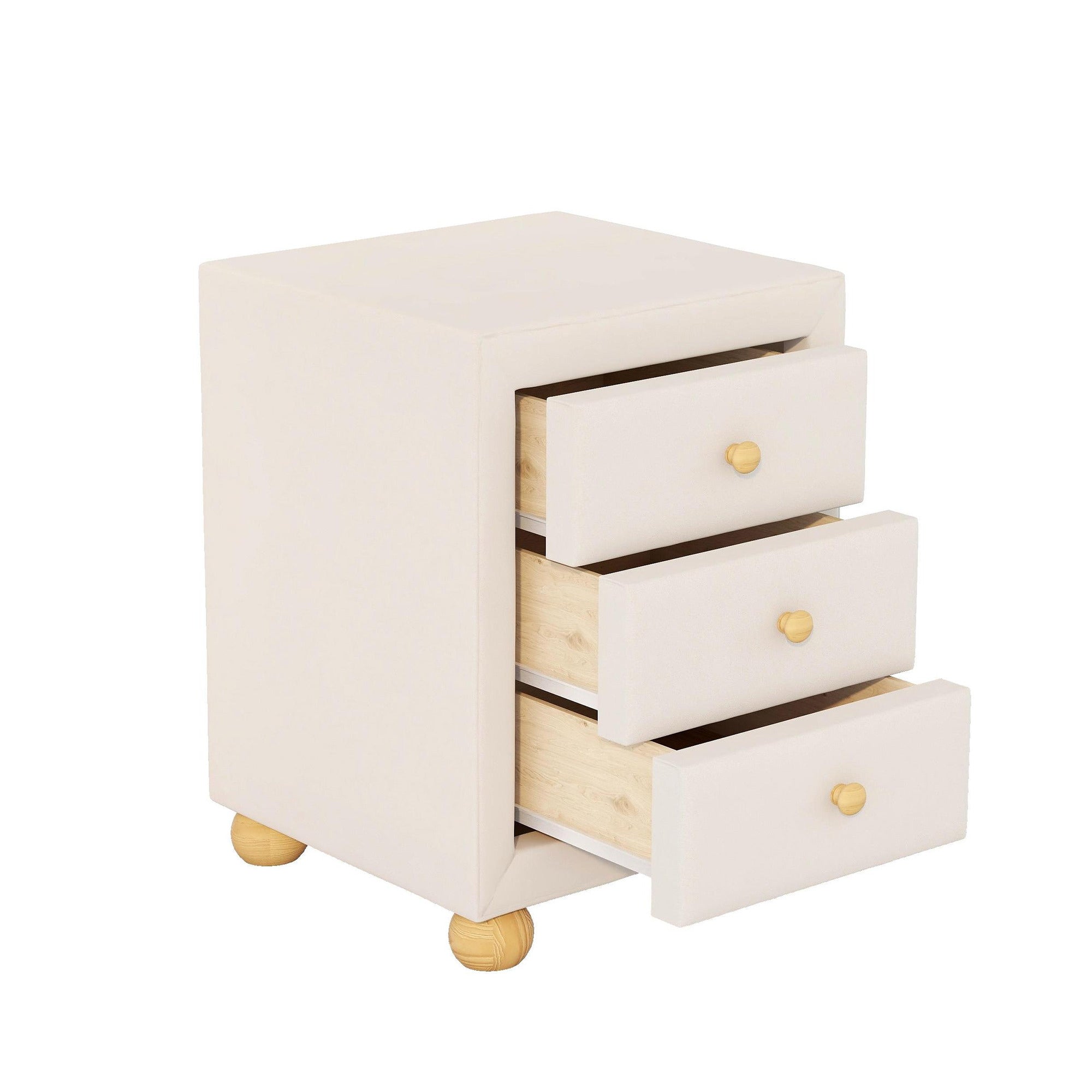 3-Drawer Upholstered Wood Nightstand