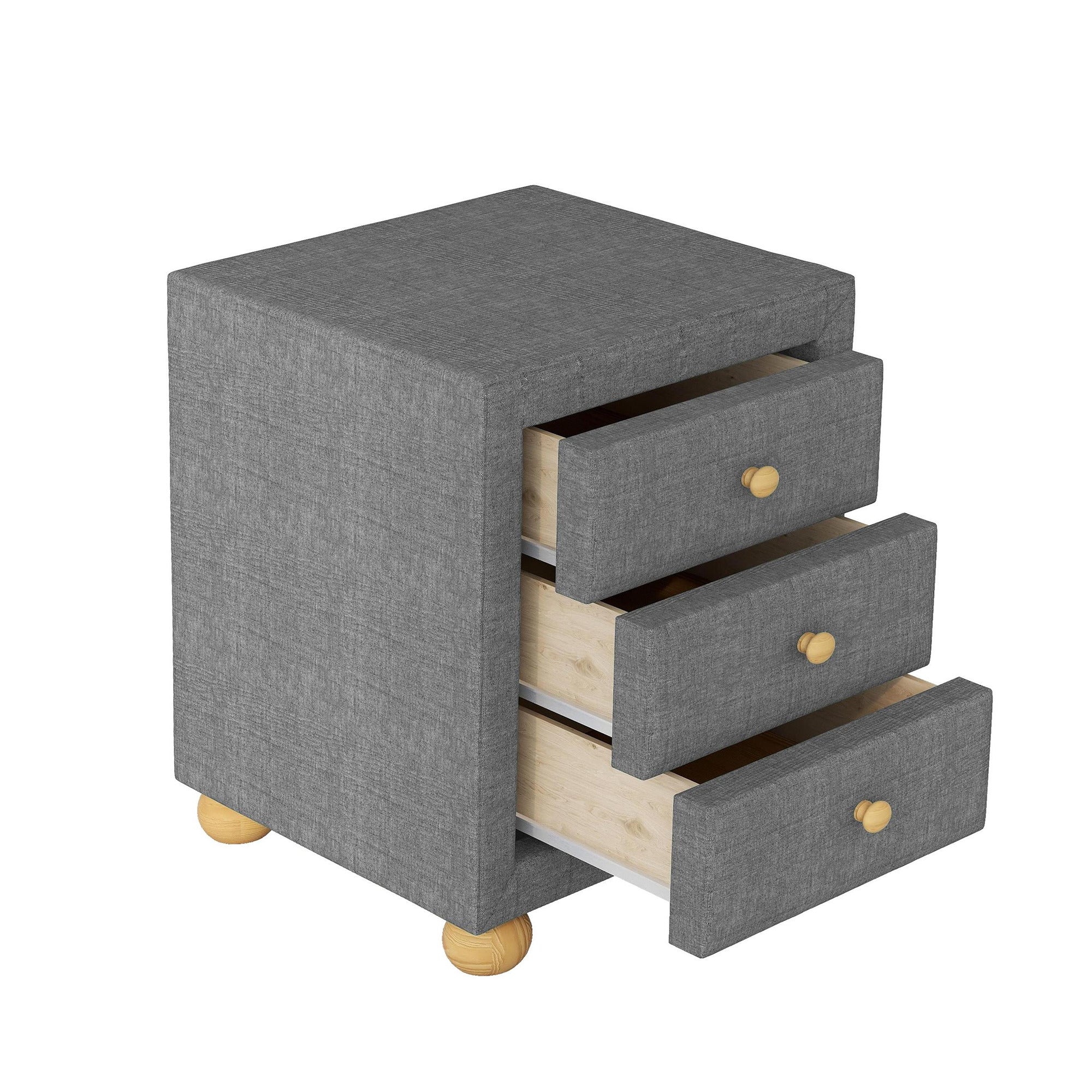3-Drawer Upholstered Wood Nightstand