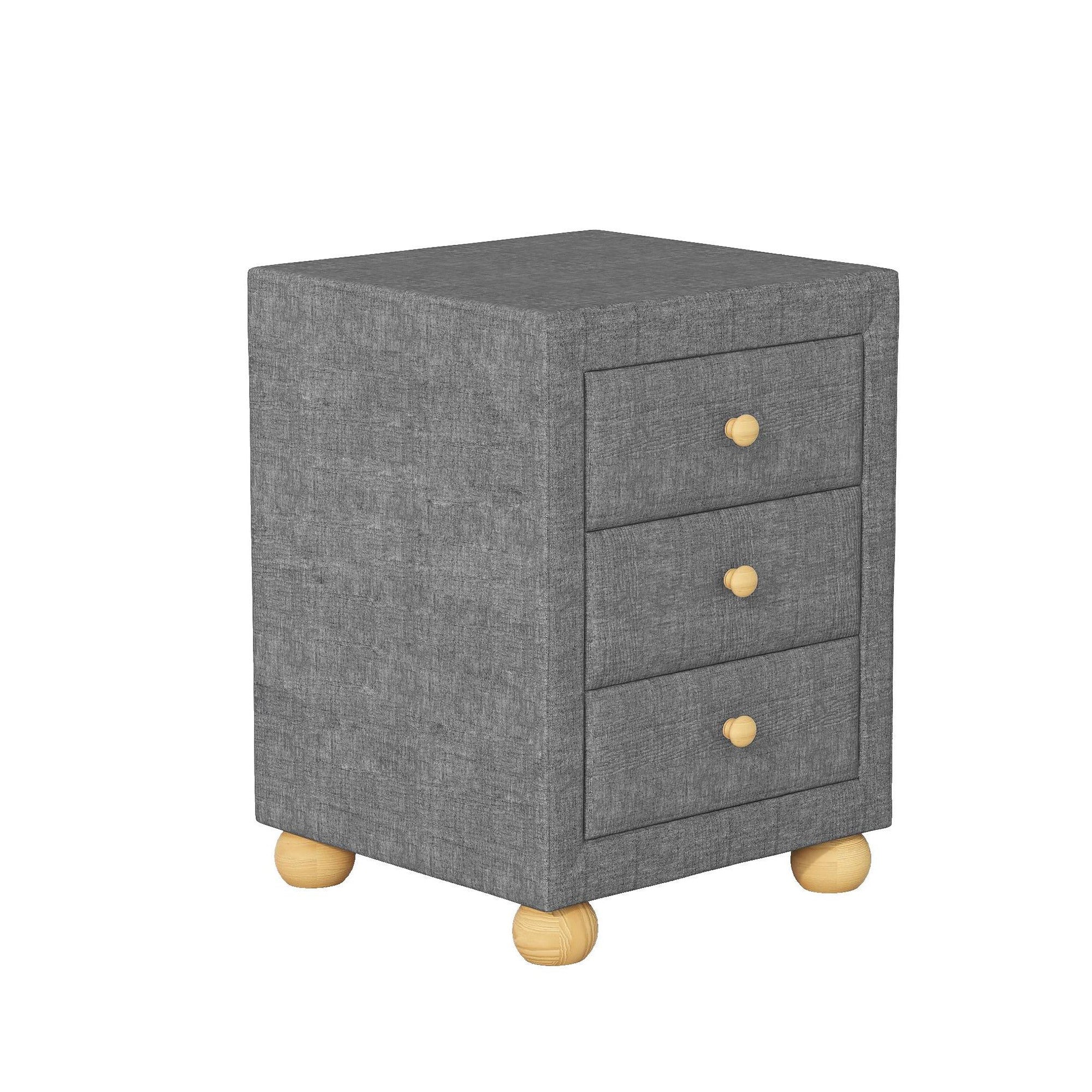 3-Drawer Upholstered Wood Nightstand