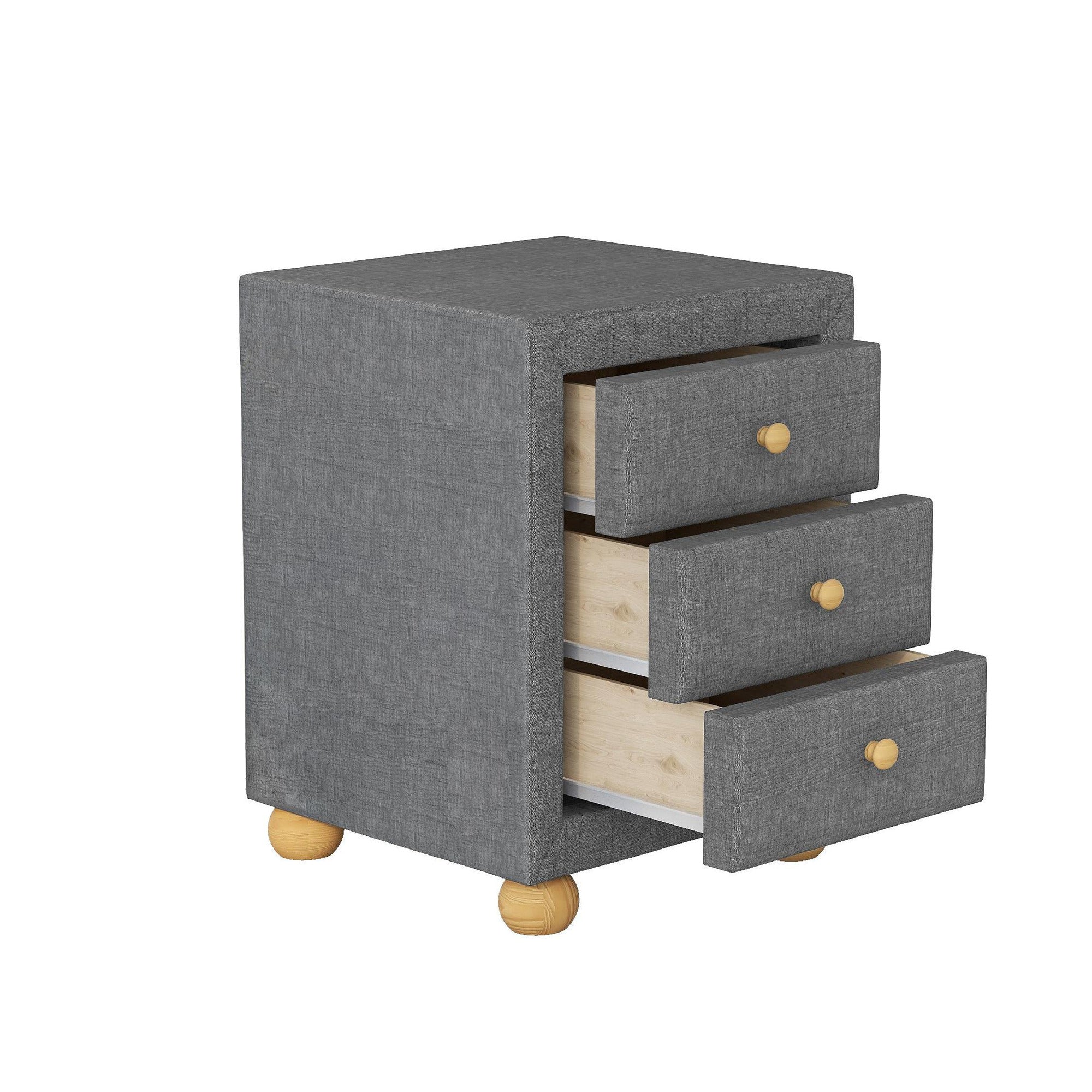 3-Drawer Upholstered Wood Nightstand
