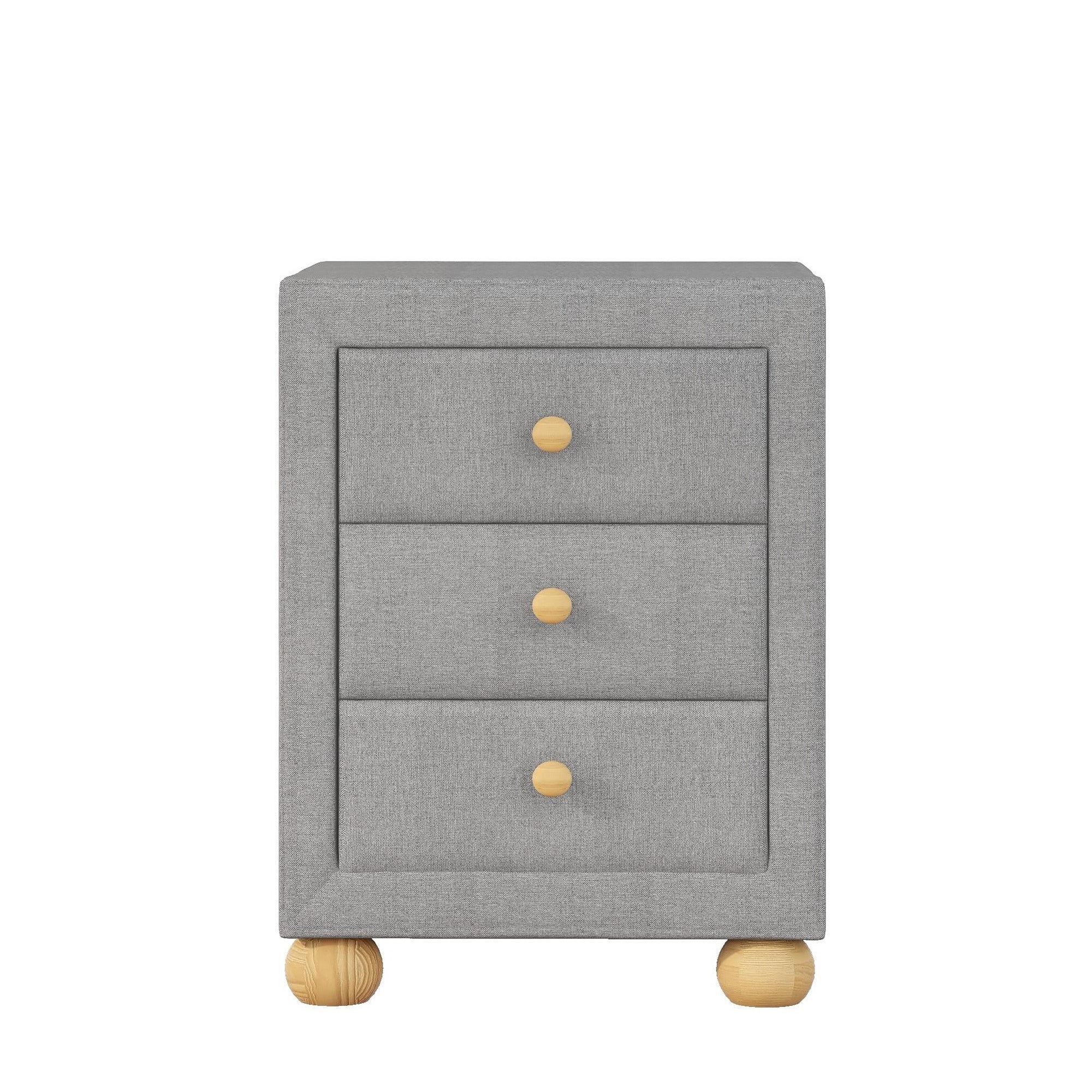 3-Drawer Upholstered Wood Nightstand
